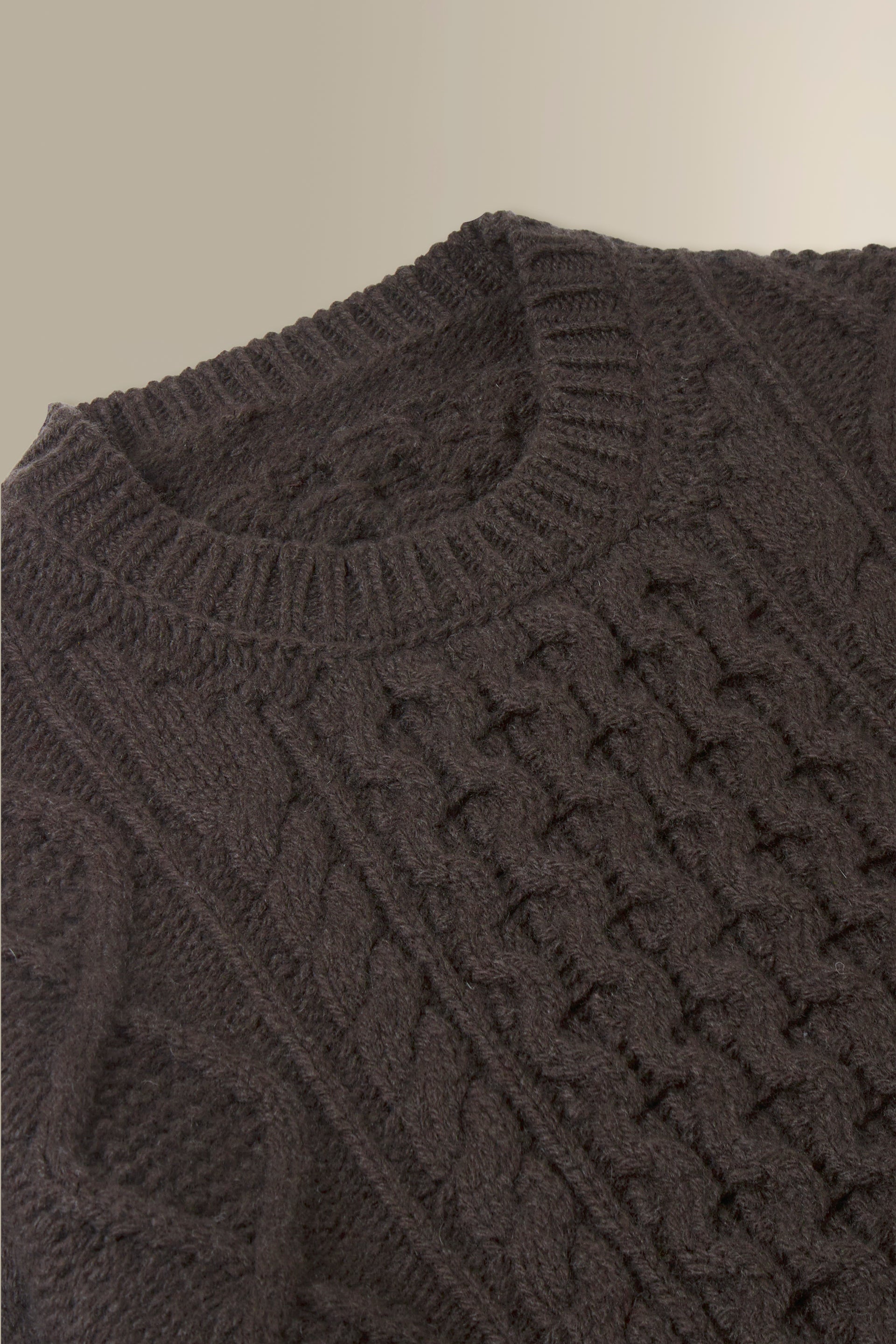 Brown Aran Cable Knit Wool & Cashmere Crew Neck Jumper