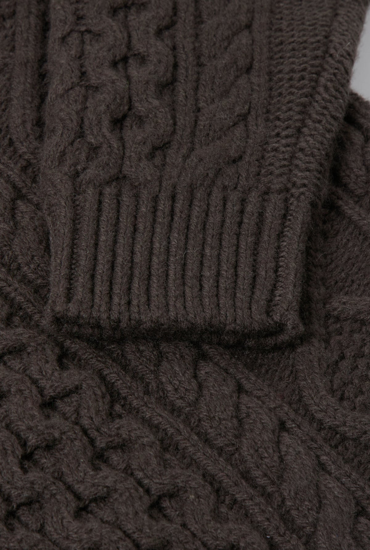 Brown Aran Cable Knit Wool & Cashmere Crew Neck Jumper