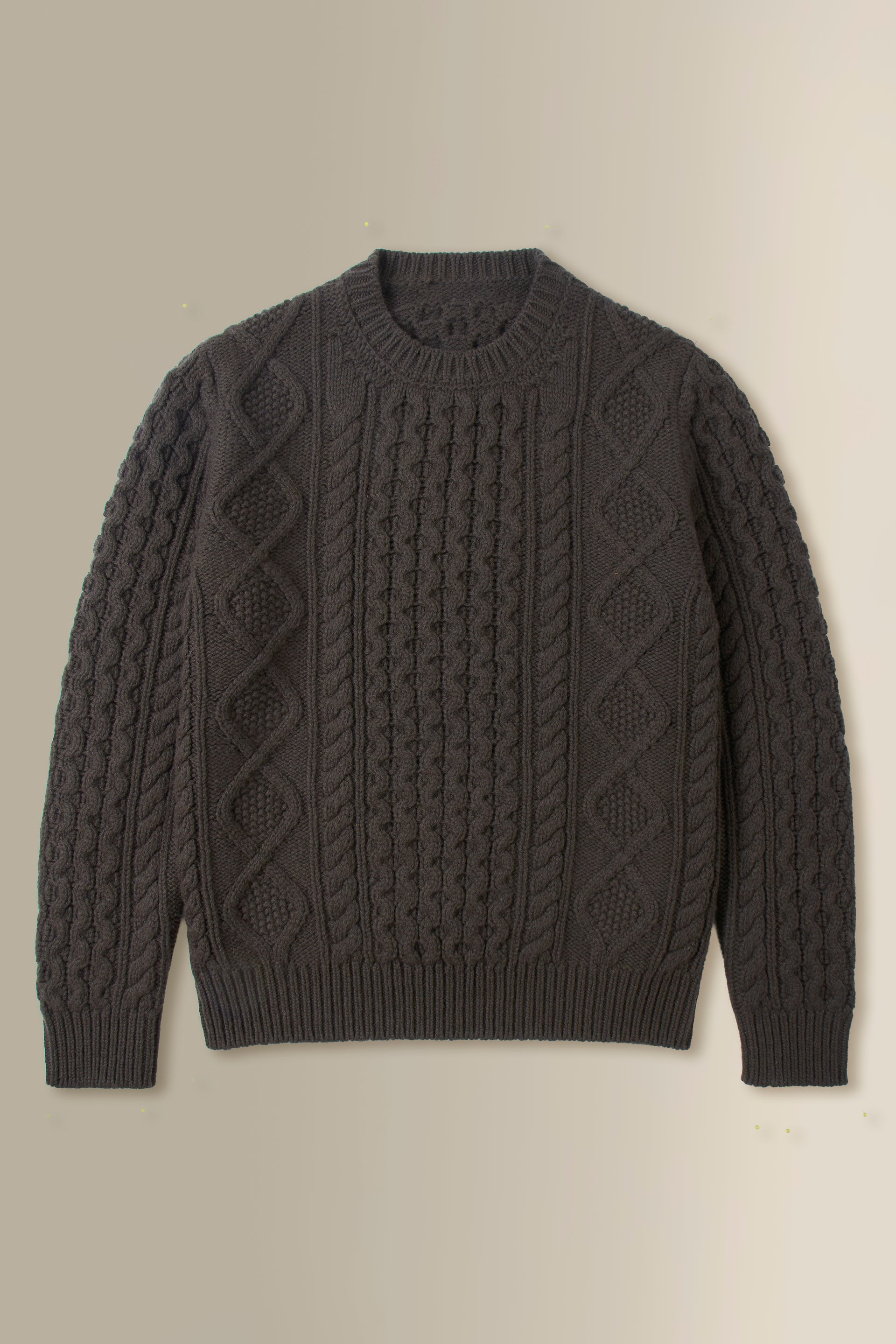 Brown Cable Knit Crew Neck Brushed Wool & Cashmere Jumper