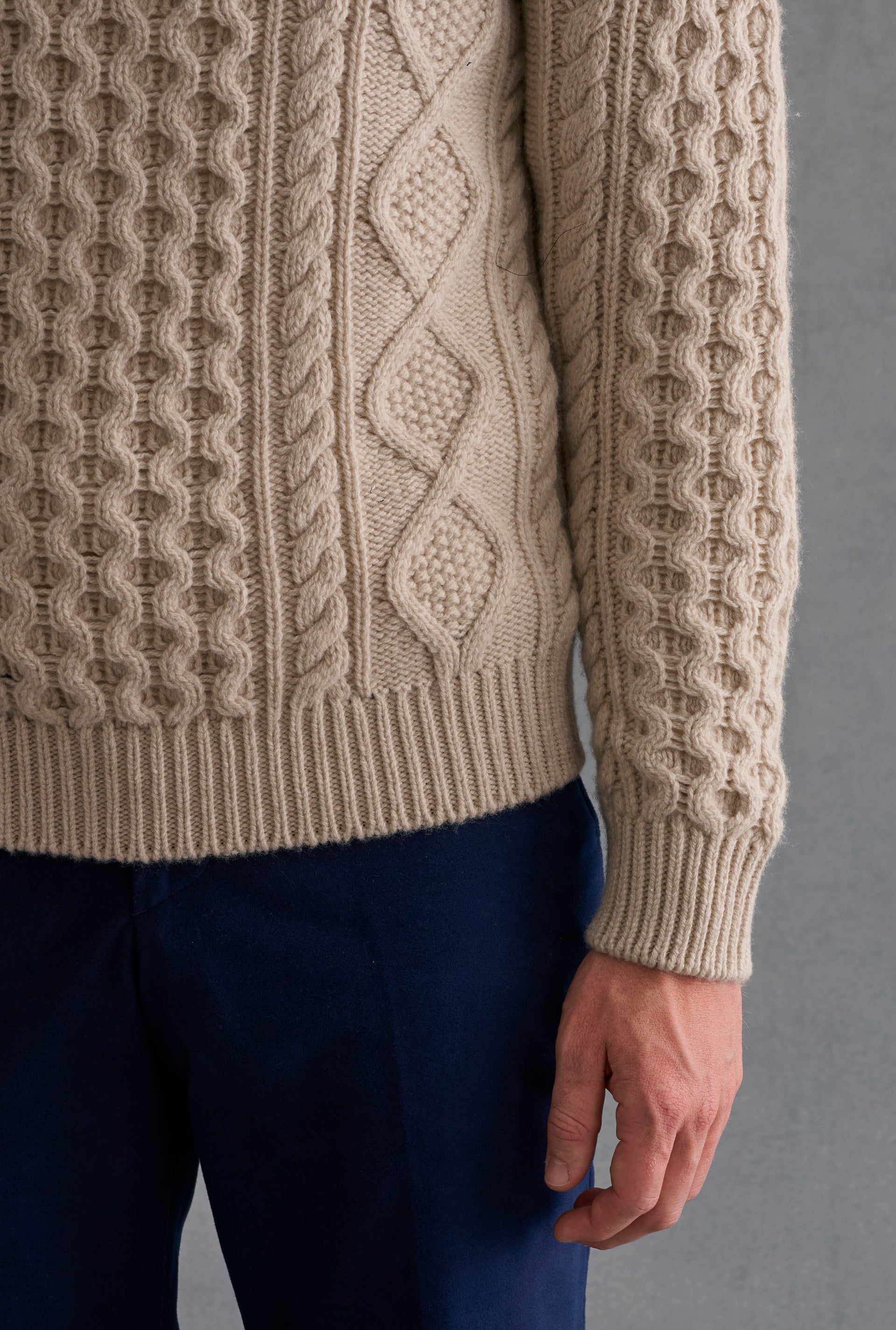 Cream Cable Knit Crew Neck Brushed Wool & Cashmere Jumper