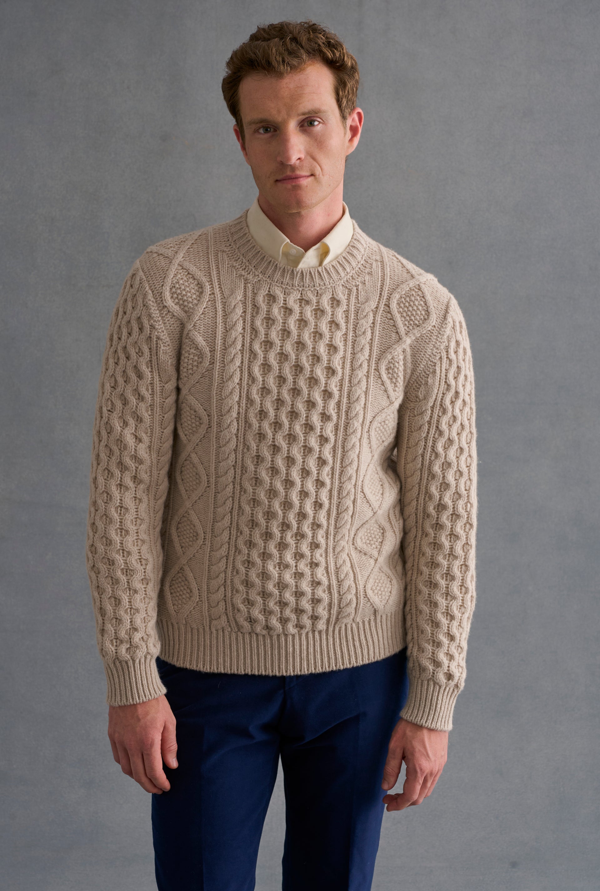 Cream Cable Knit Crew Neck Brushed Wool & Cashmere Jumper
