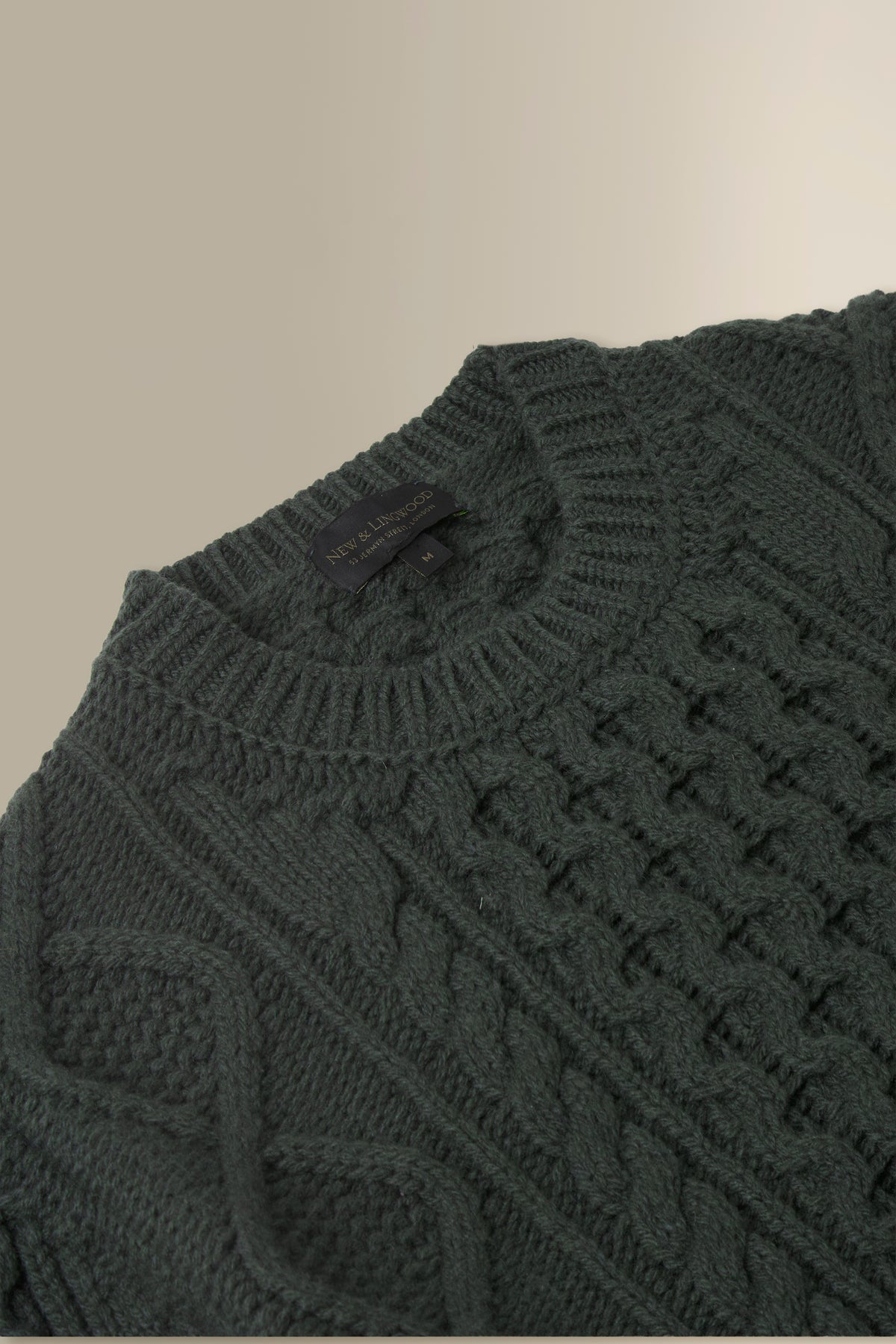Green Aran Cable Knit Wool & Cashmere Crew Neck Jumper Jumper