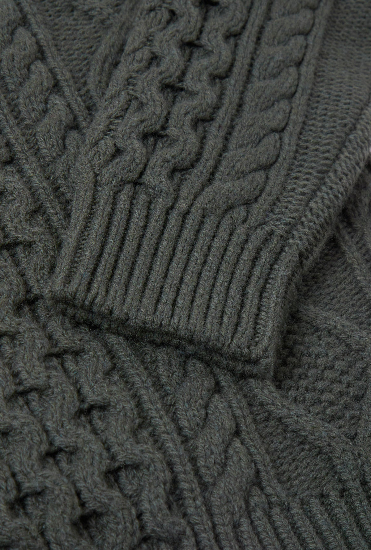 Green Aran Cable Knit Wool & Cashmere Crew Neck Jumper Jumper