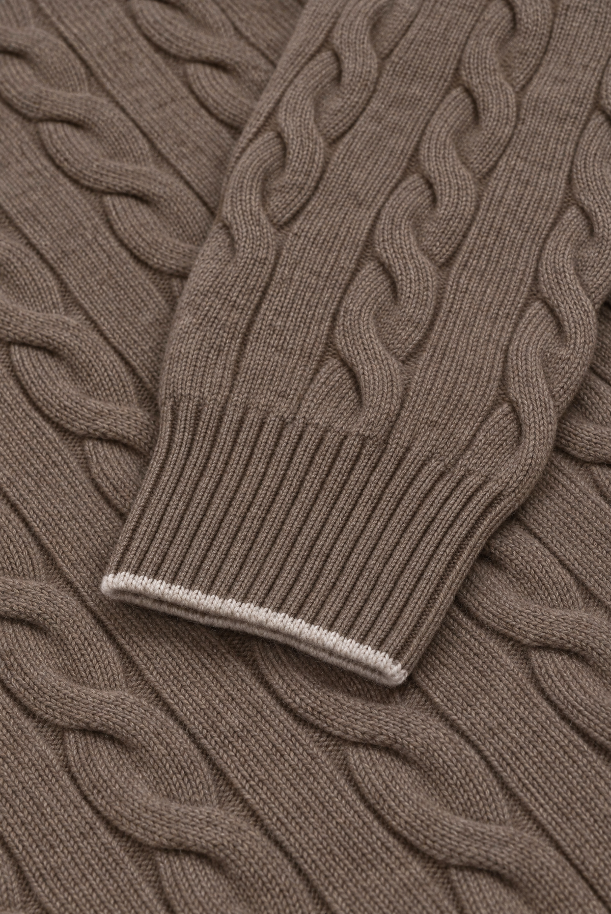 Brown & Grey Button Neck Cable Knit Cashmere Jumper