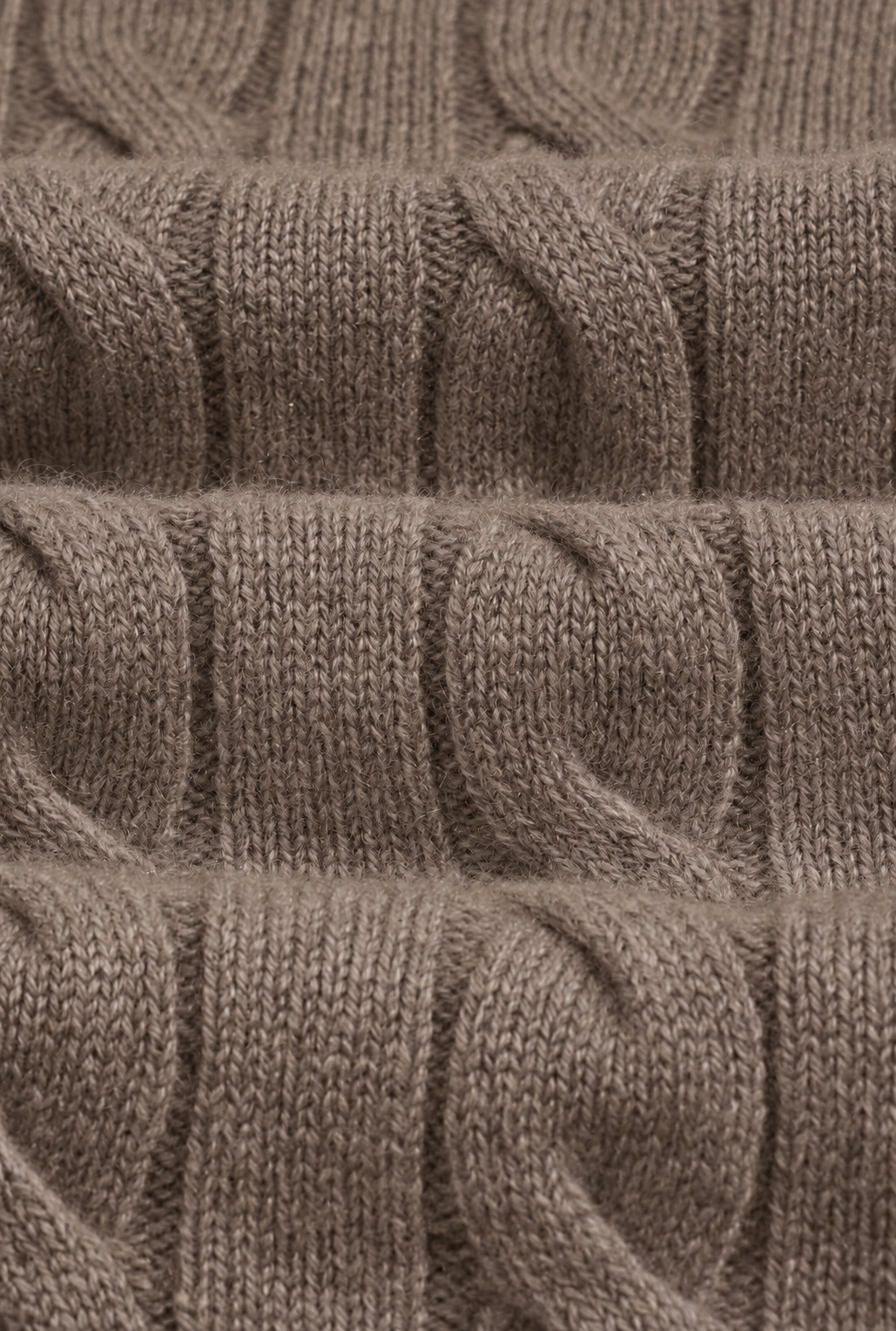 Brown & Grey Button Neck Cable Knit Cashmere Jumper
