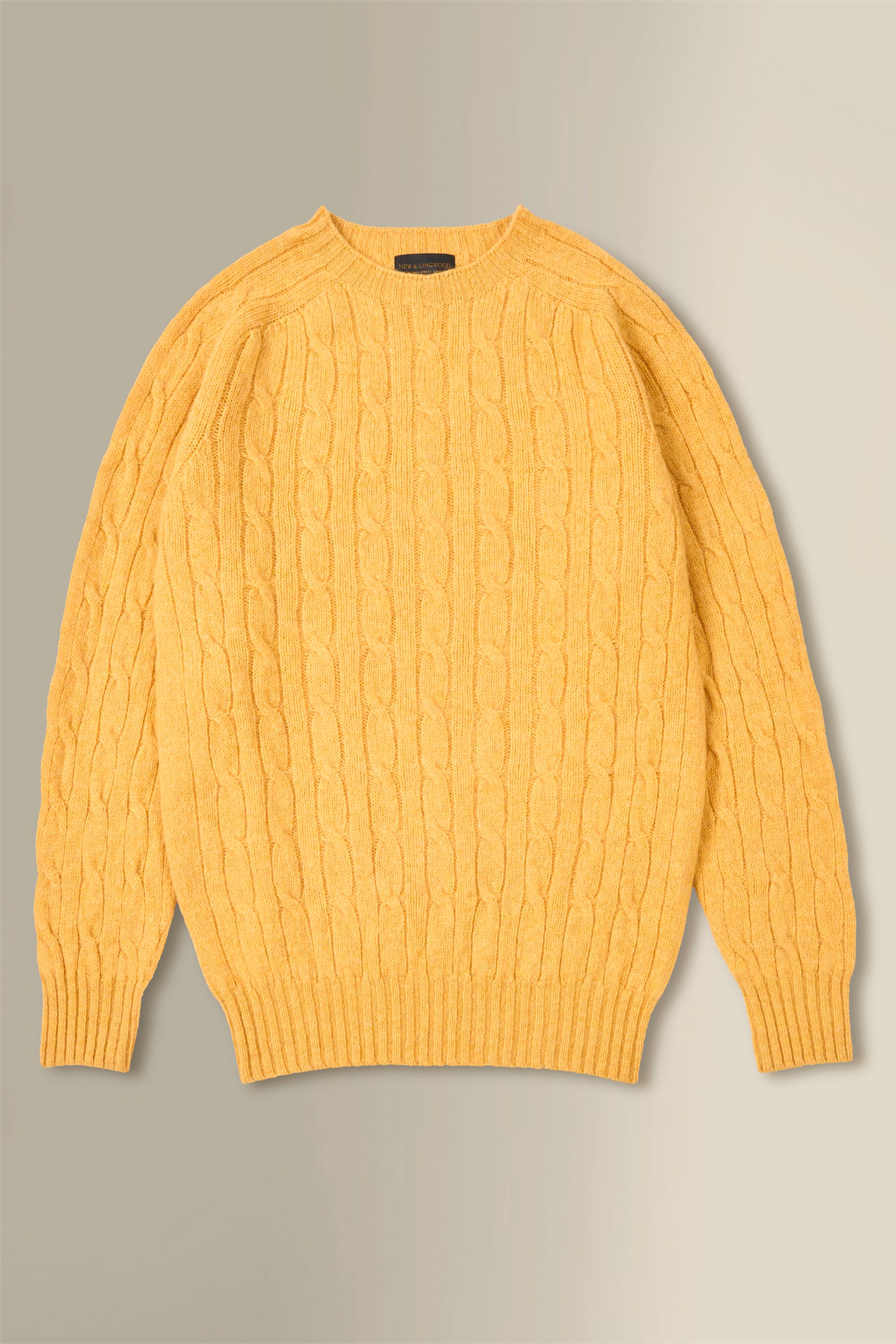 Yellow Lambswool Cable Knit Crew Neck Jumper