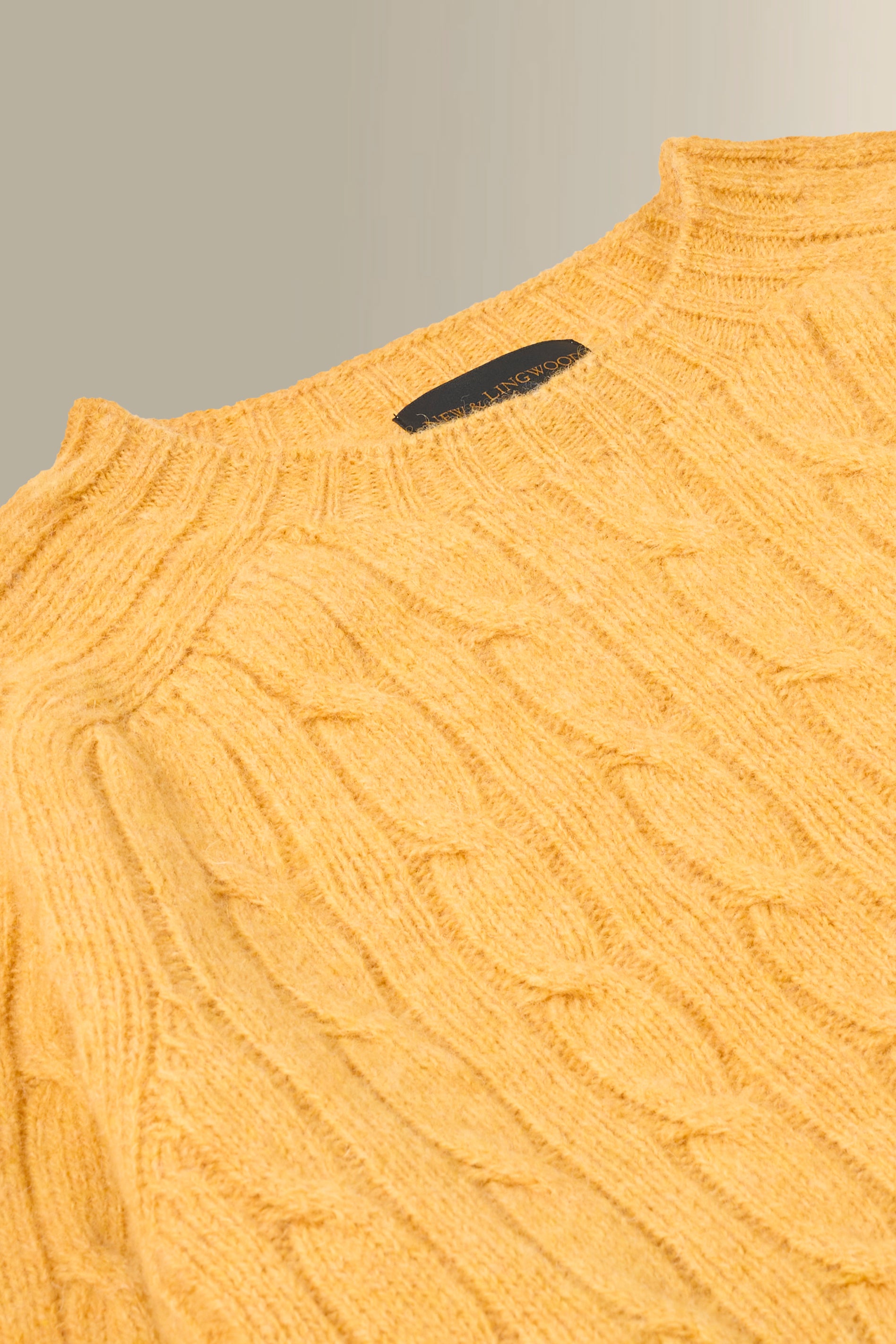 Yellow Lambswool Cable Knit Crew Neck Jumper