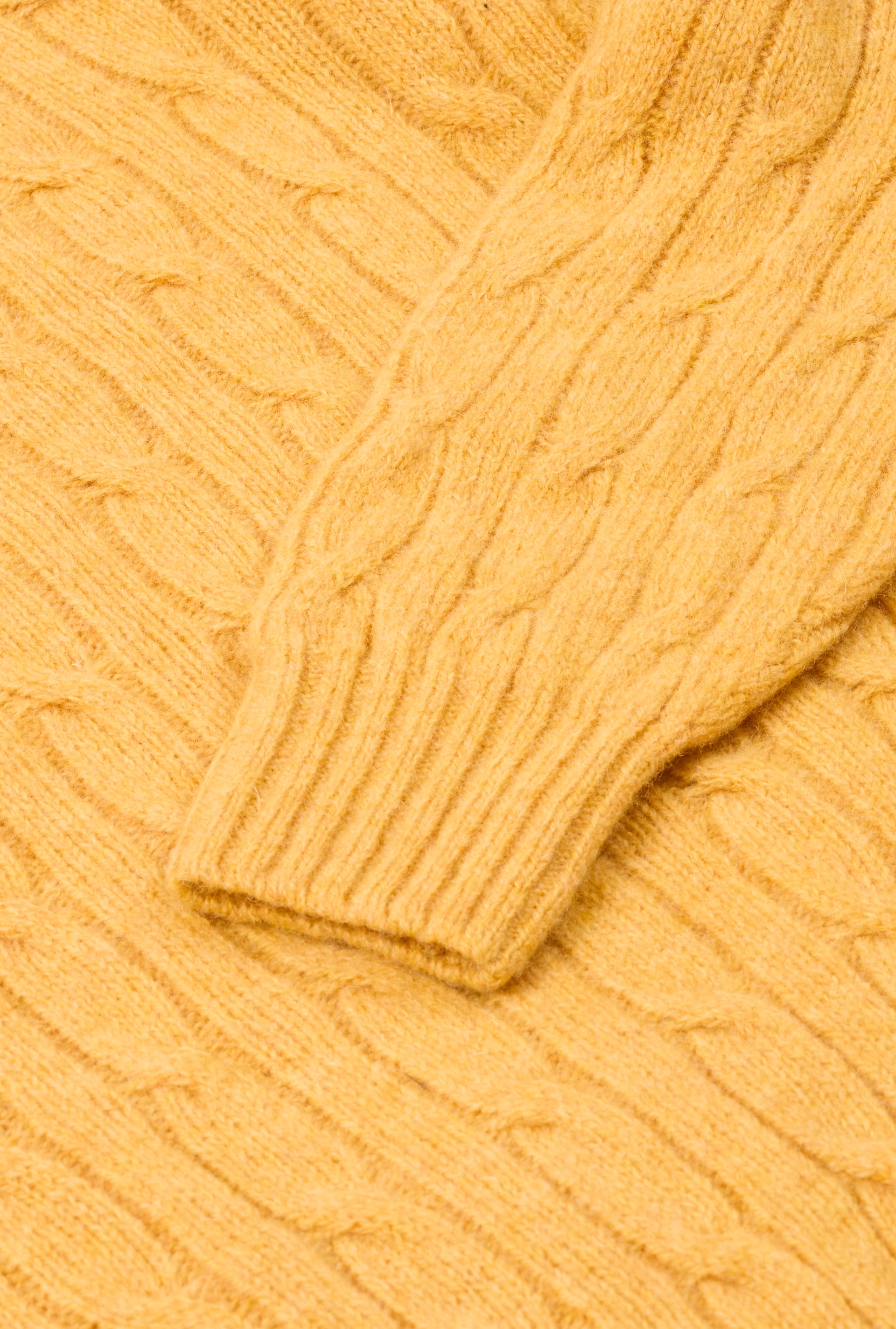 Yellow Lambswool Cable Knit Crew Neck Jumper