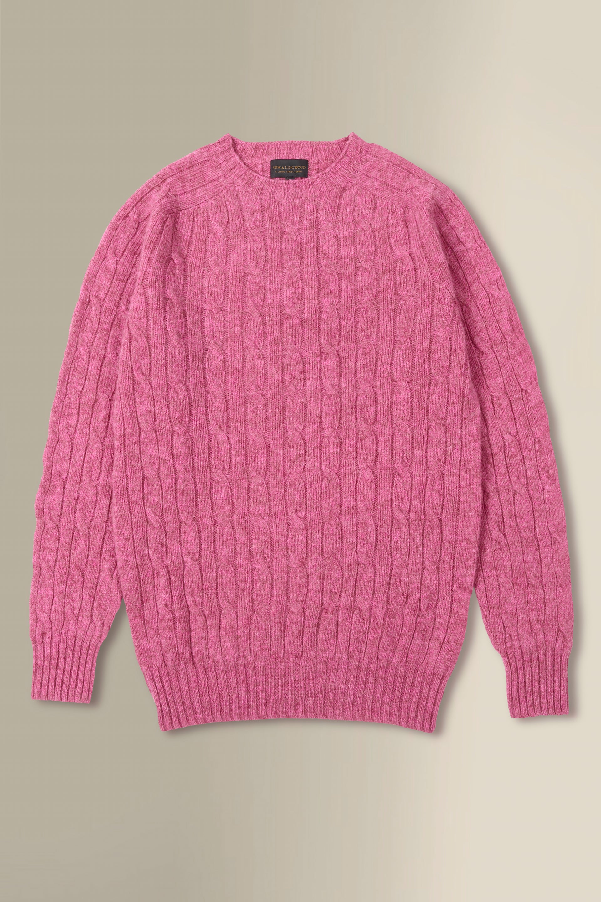Pink Lambswool Cable Knit Crew Neck Jumper