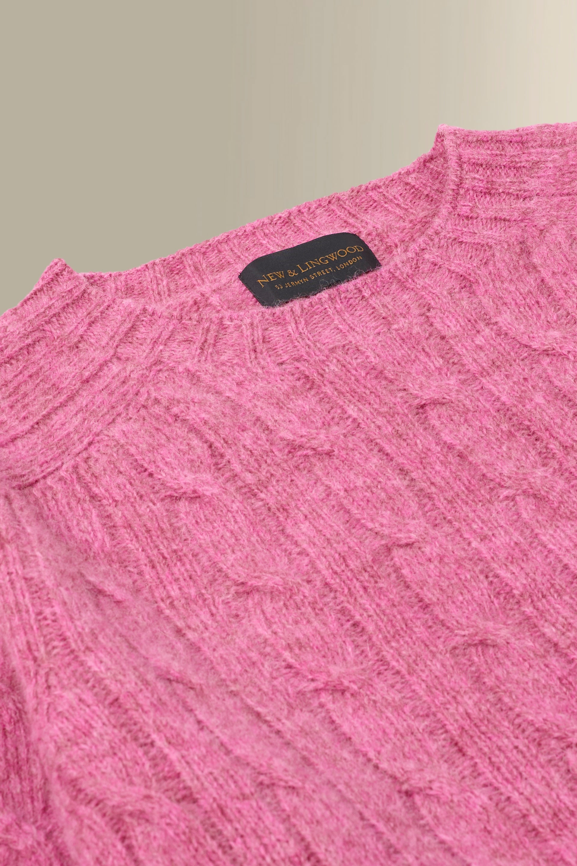 Pink Lambswool Cable Knit Crew Neck Jumper
