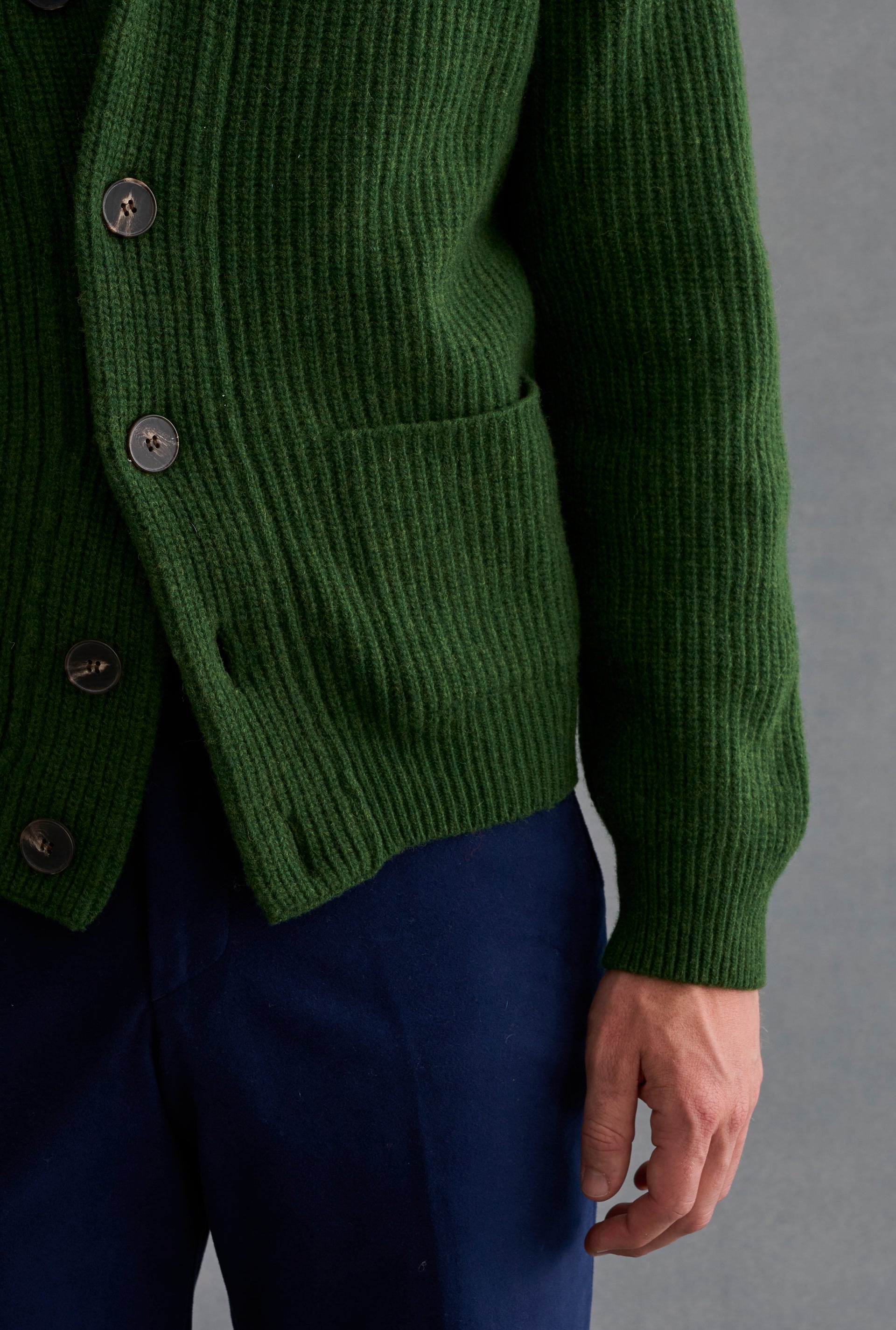 Green Shawl Collar Lambswool Cardigan