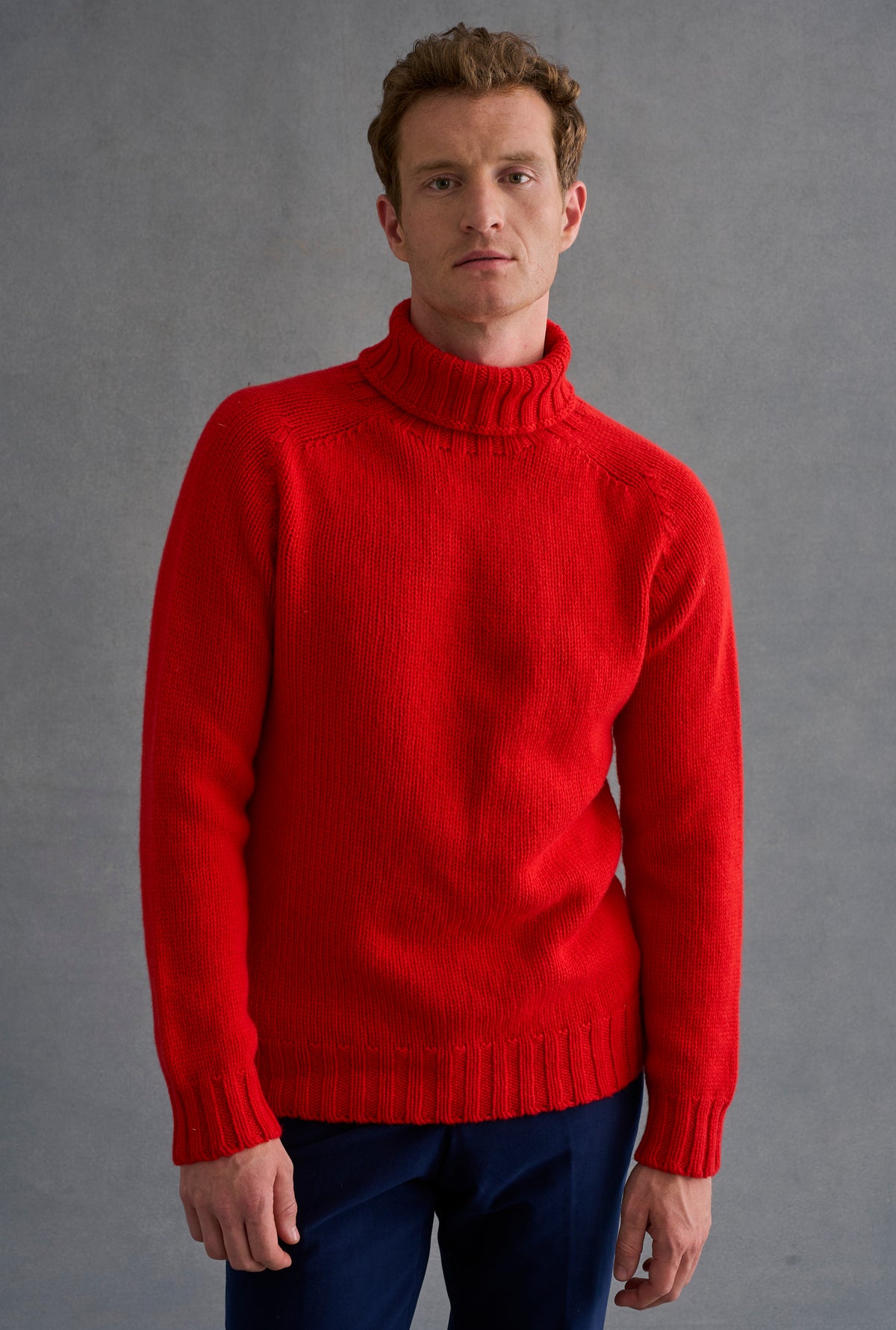 Red Lambswool Roll Neck Jumper