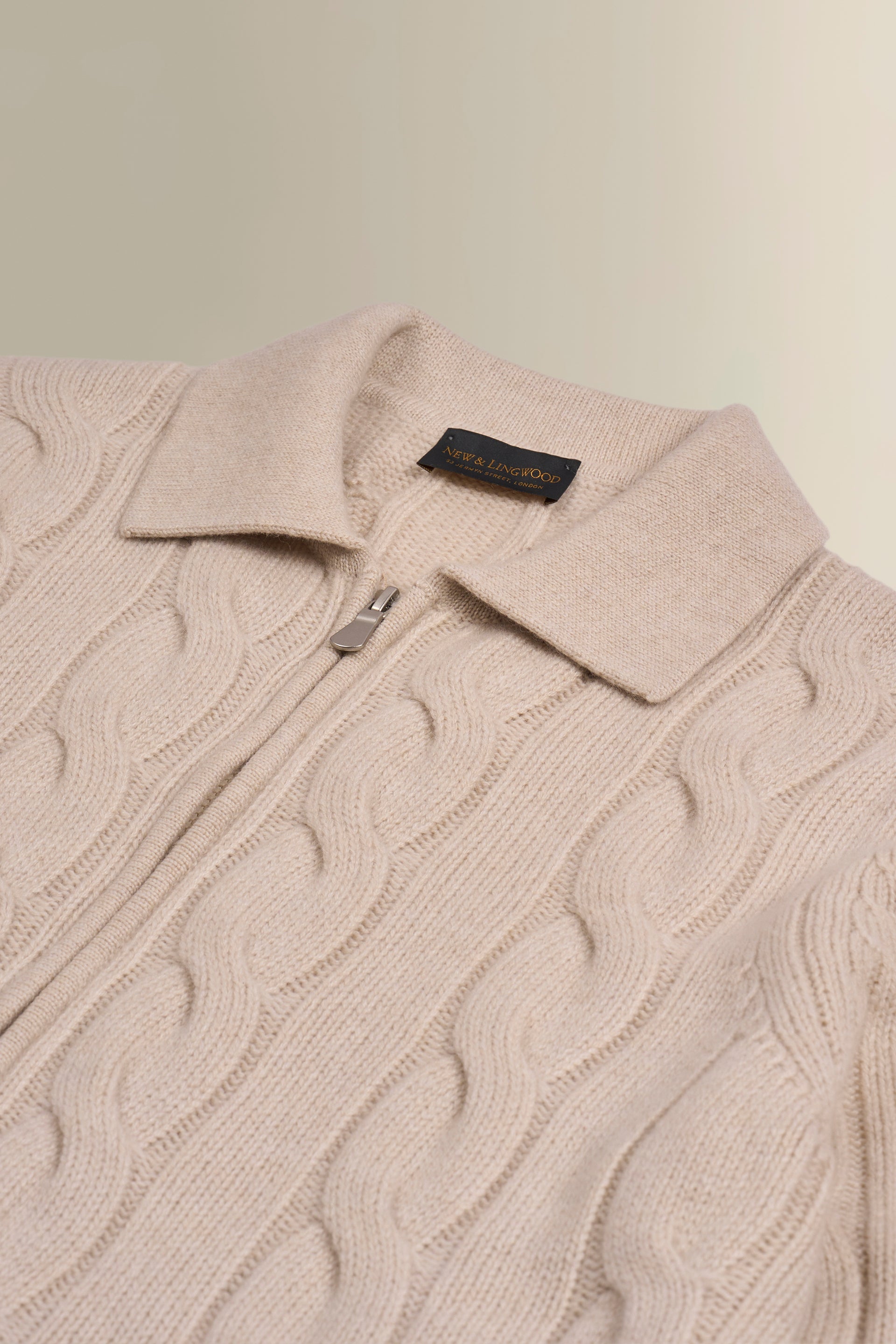 Cream Cable Knit Two Way Zip Cashmere Cardigan