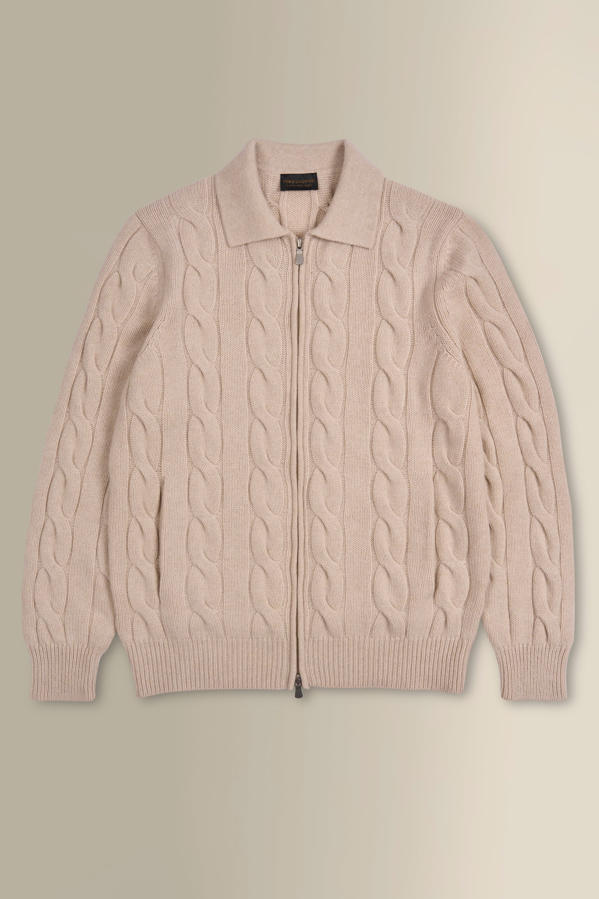 Cream Cable Knit Two Way Zip Cashmere Cardigan