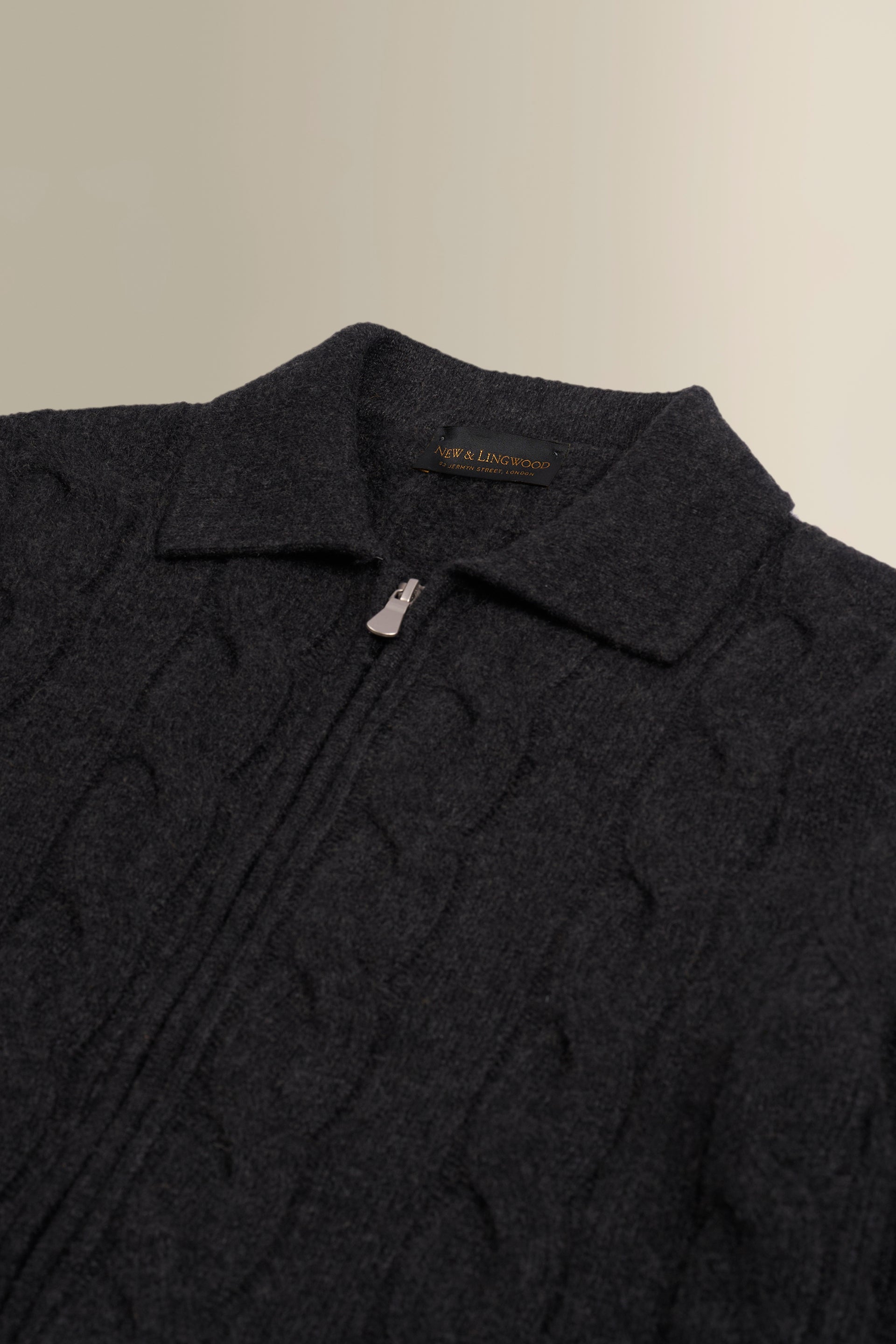 Dark Grey Cable Knit Two Way Zip Cashmere Cardigan