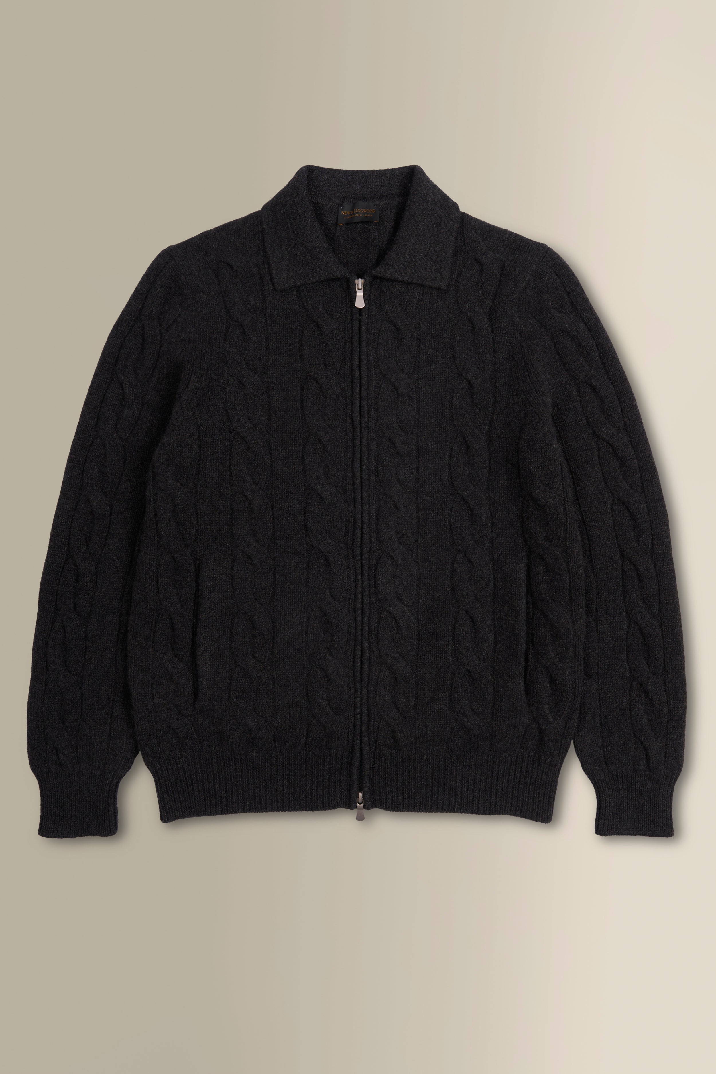 Dark Grey Cable Knit Two Way Zip Cashmere Cardigan