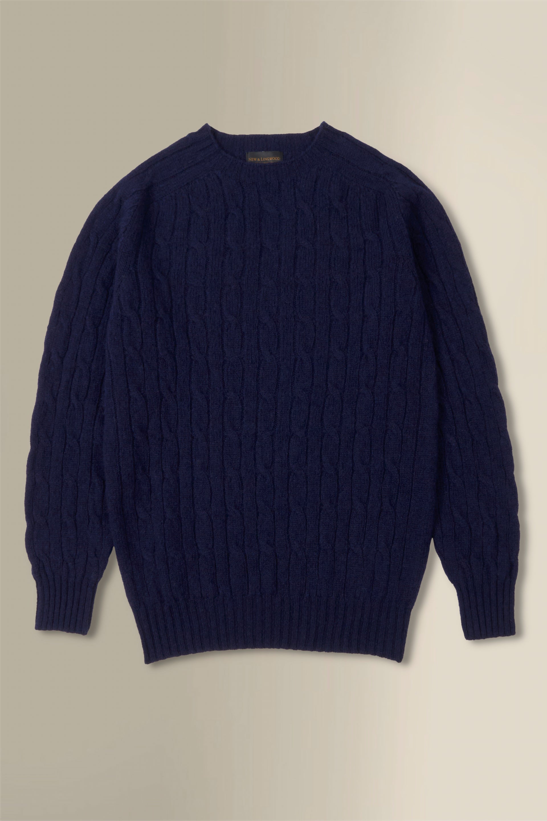 Navy Lambswool Cable Knit Crew Neck Jumper