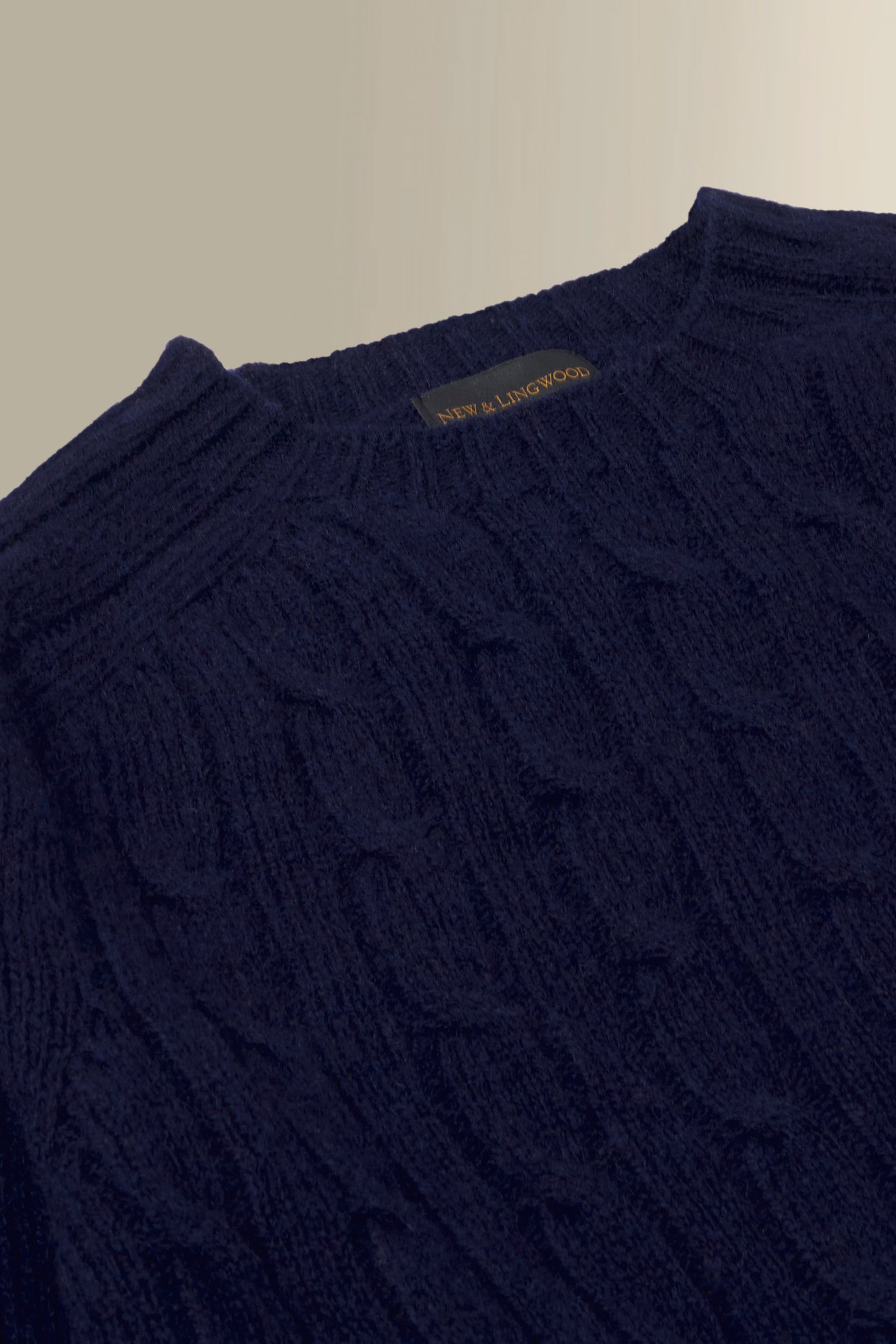 Navy Lambswool Cable Knit Crew Neck Jumper