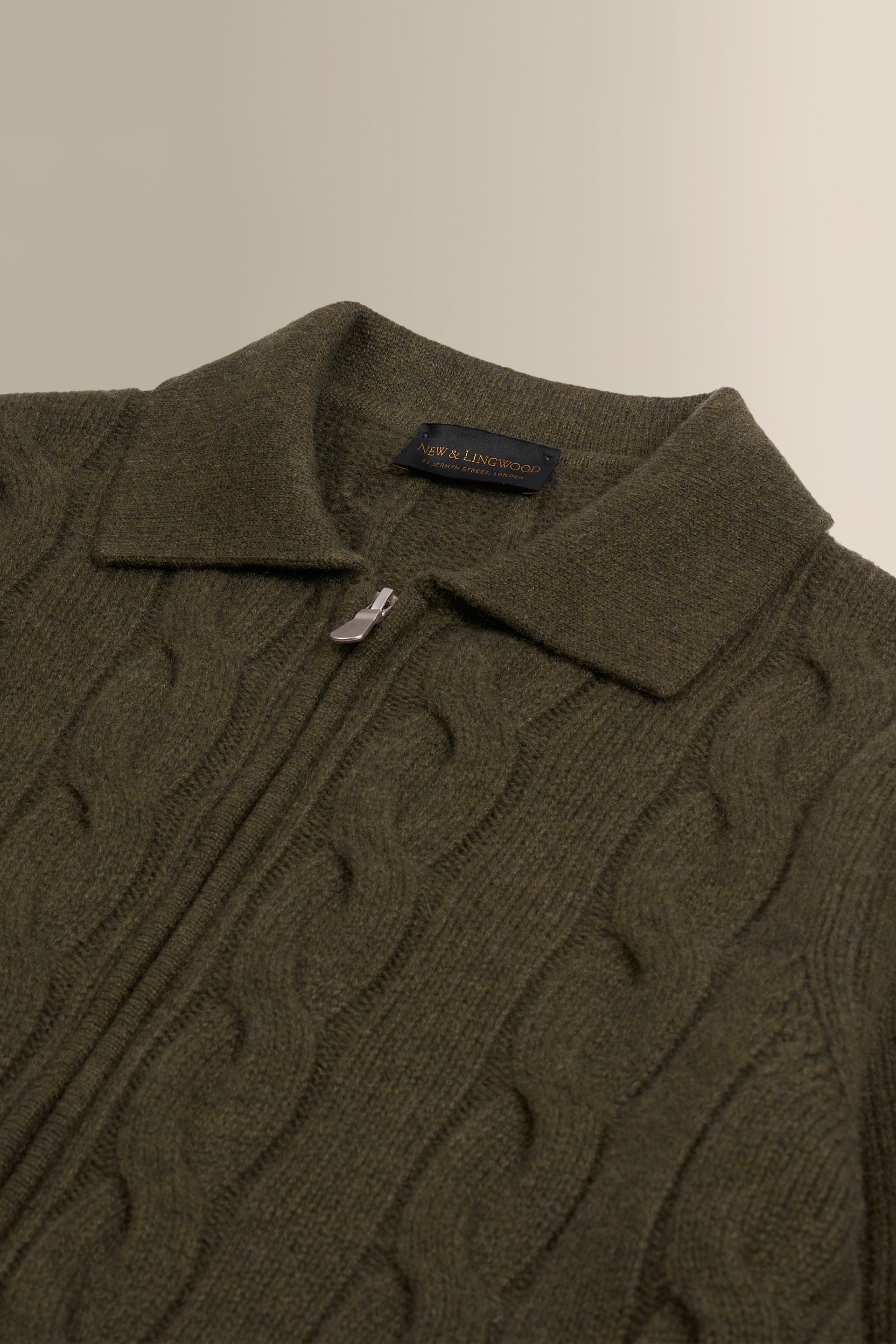 Green Cable Knit Two Way Zip Cashmere Cardigan
