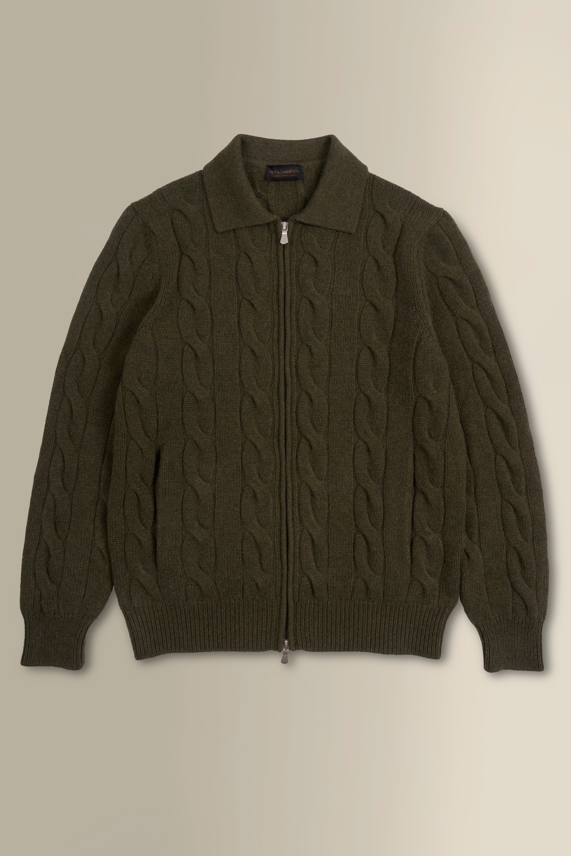 Green Cable Knit Two Way Zip Cashmere Cardigan