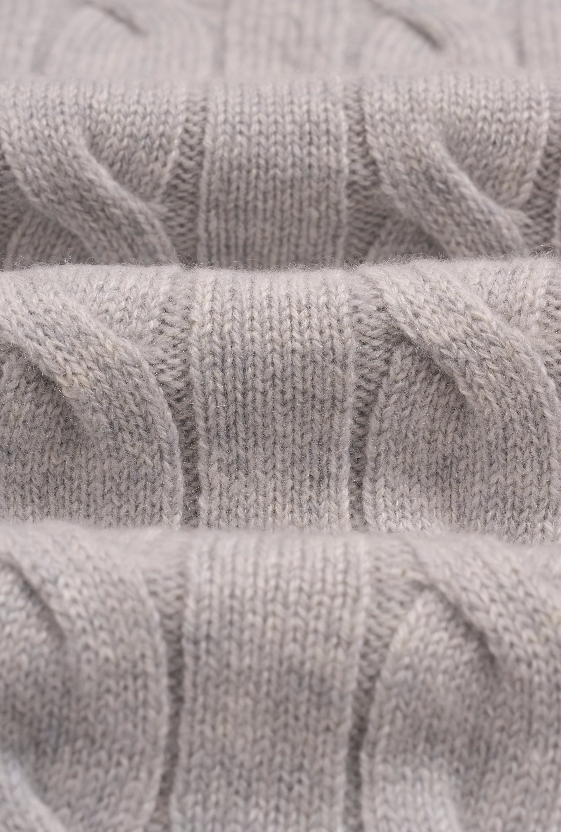 Grey & Cream Button Neck Cable Knit Cashmere Jumper