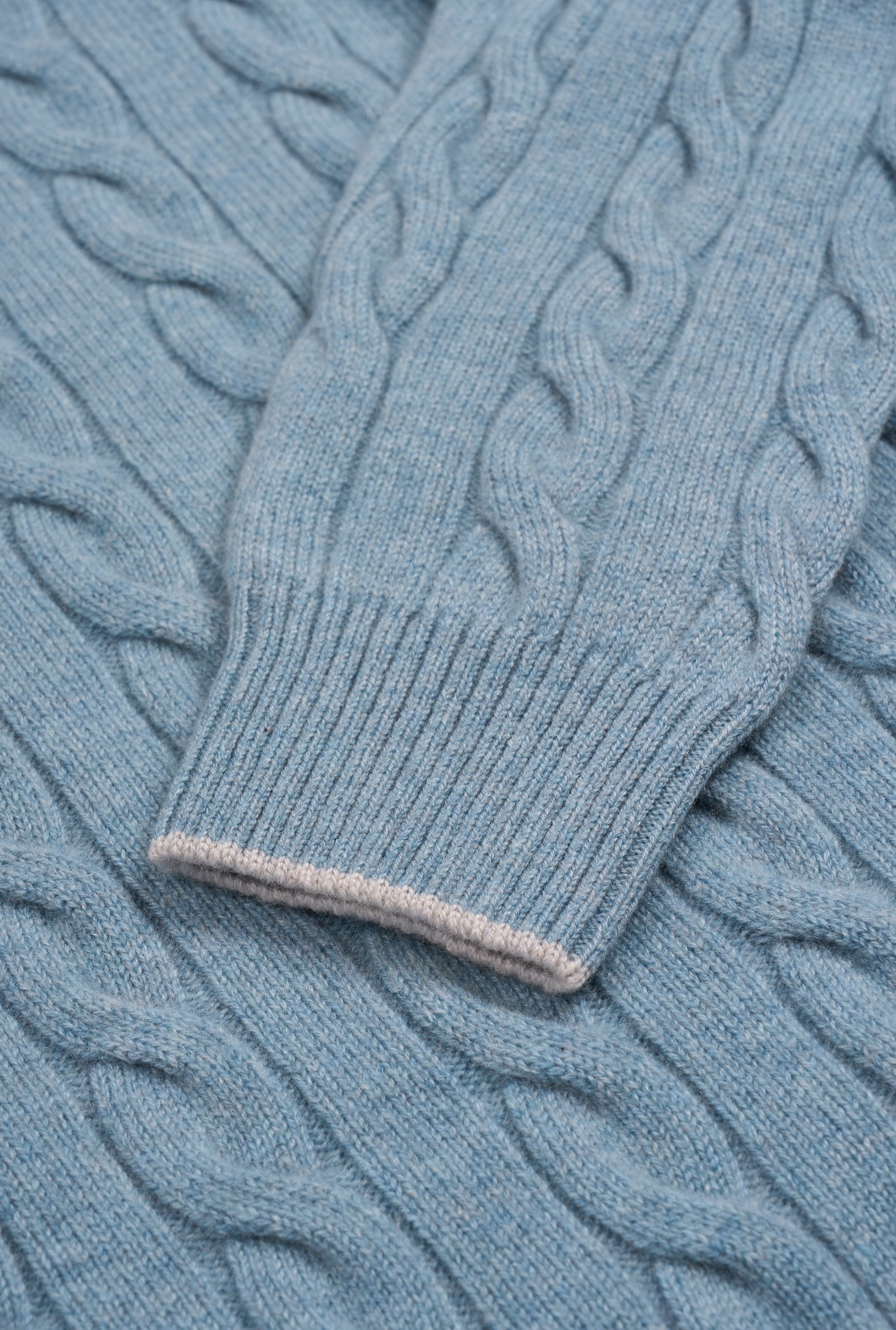 Blue & Grey Button Neck Cable Knit Cashmere Jumper – New and Lingwood