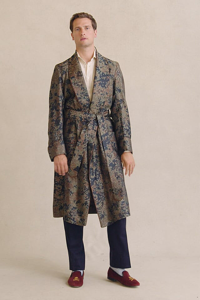 Pixelated Camo Unlined Silk Dressing Gown