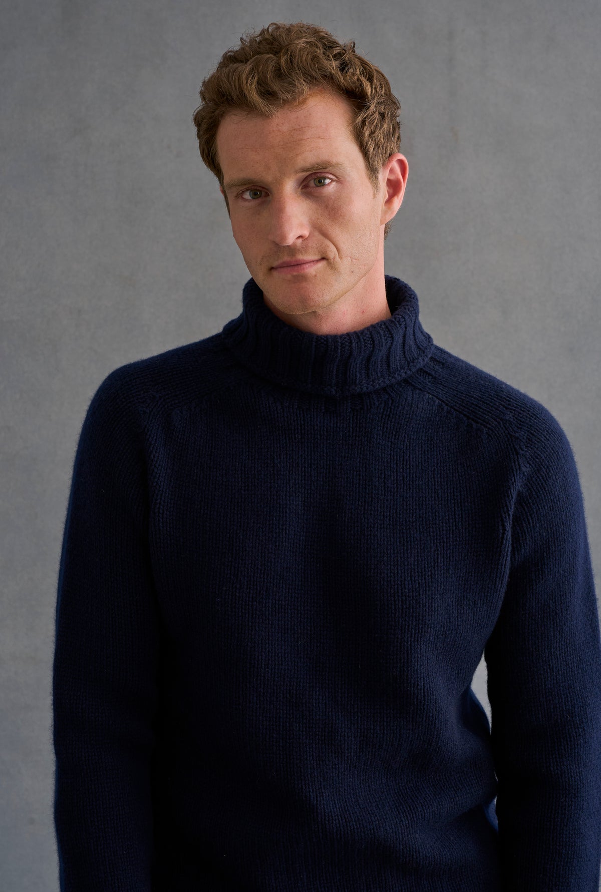 Navy Lambswool Roll Neck Jumper