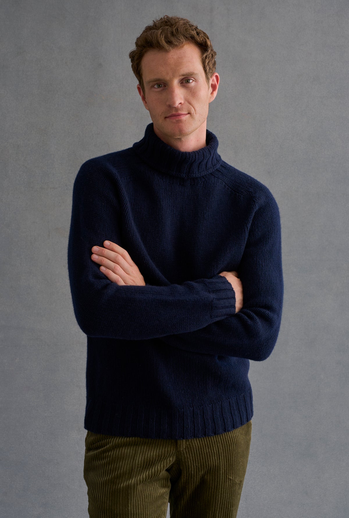 Navy Lambswool Roll Neck Jumper