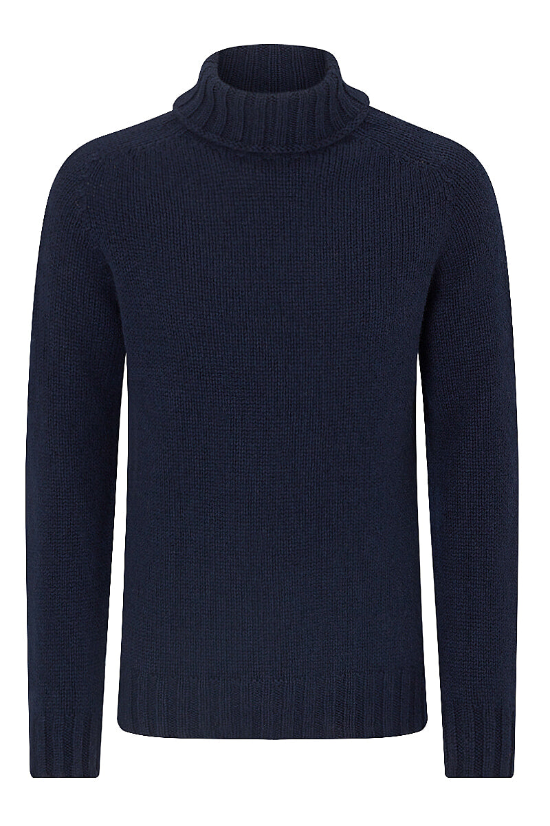 Navy Lambswool Roll Neck Jumper