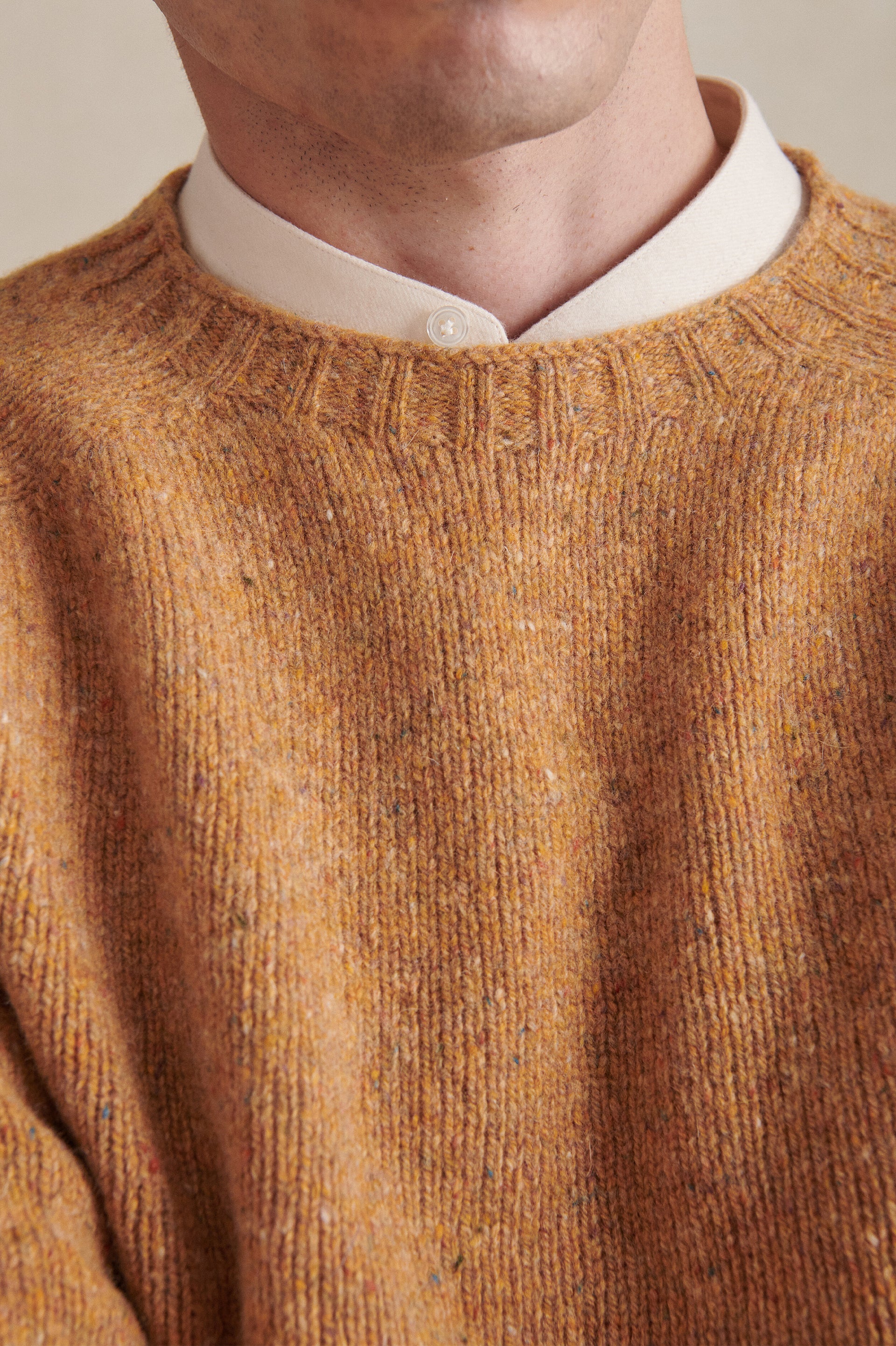 Mustard Donegal Fleck Crew Neck Wool Jumper