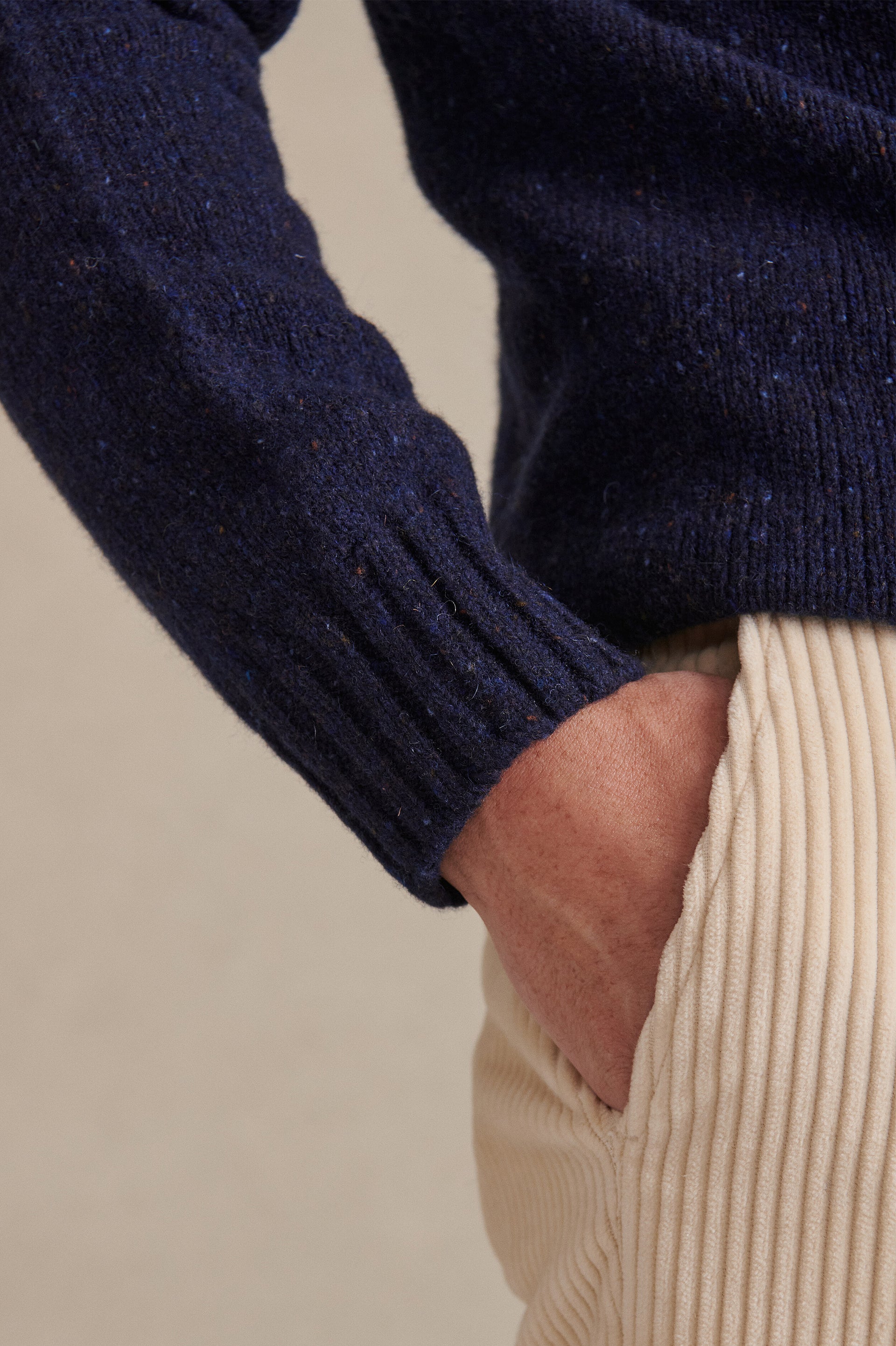 Navy Donegal Fleck Crew Neck Wool Jumper