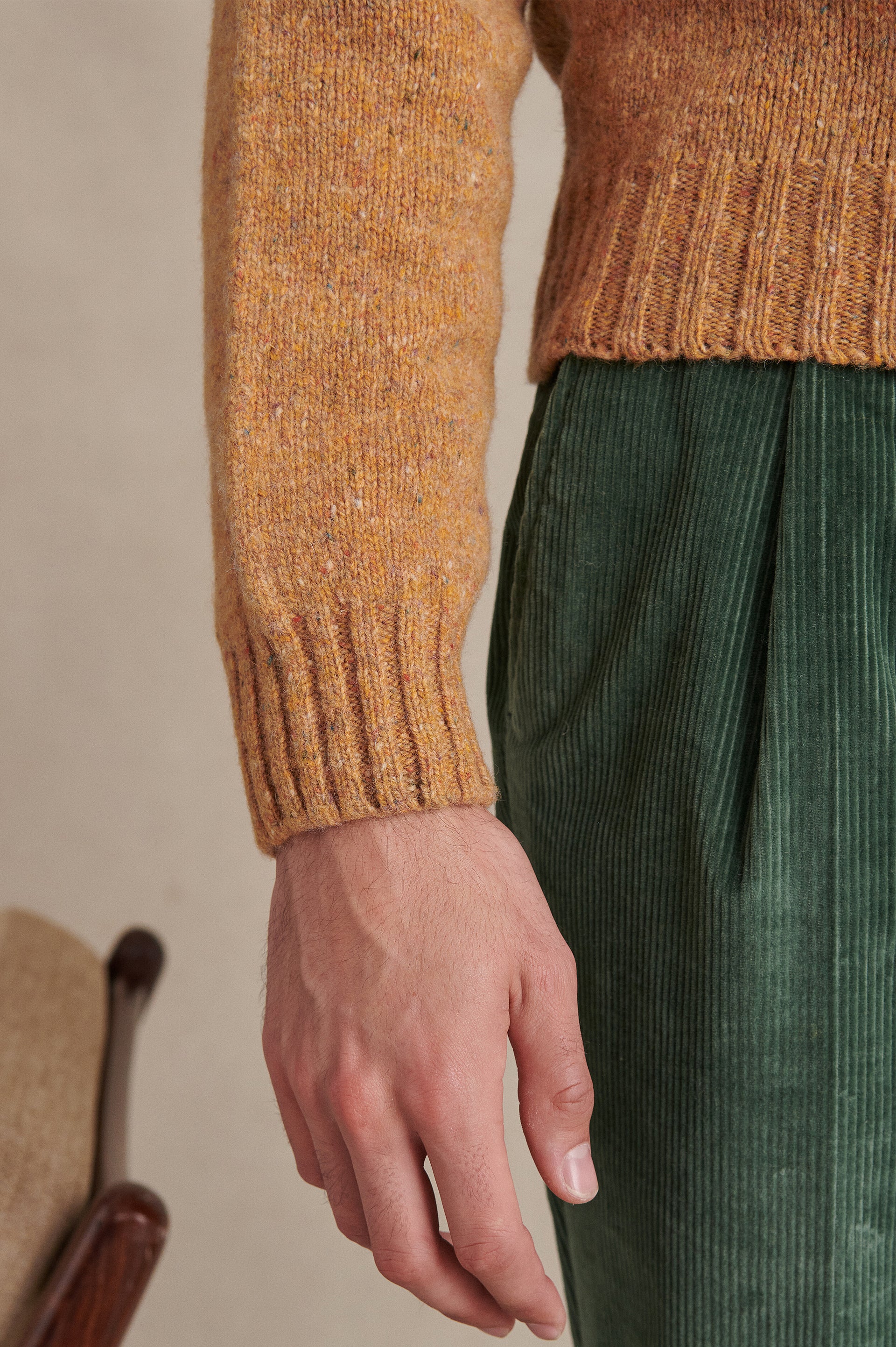 Mustard Donegal Fleck Crew Neck Wool Jumper