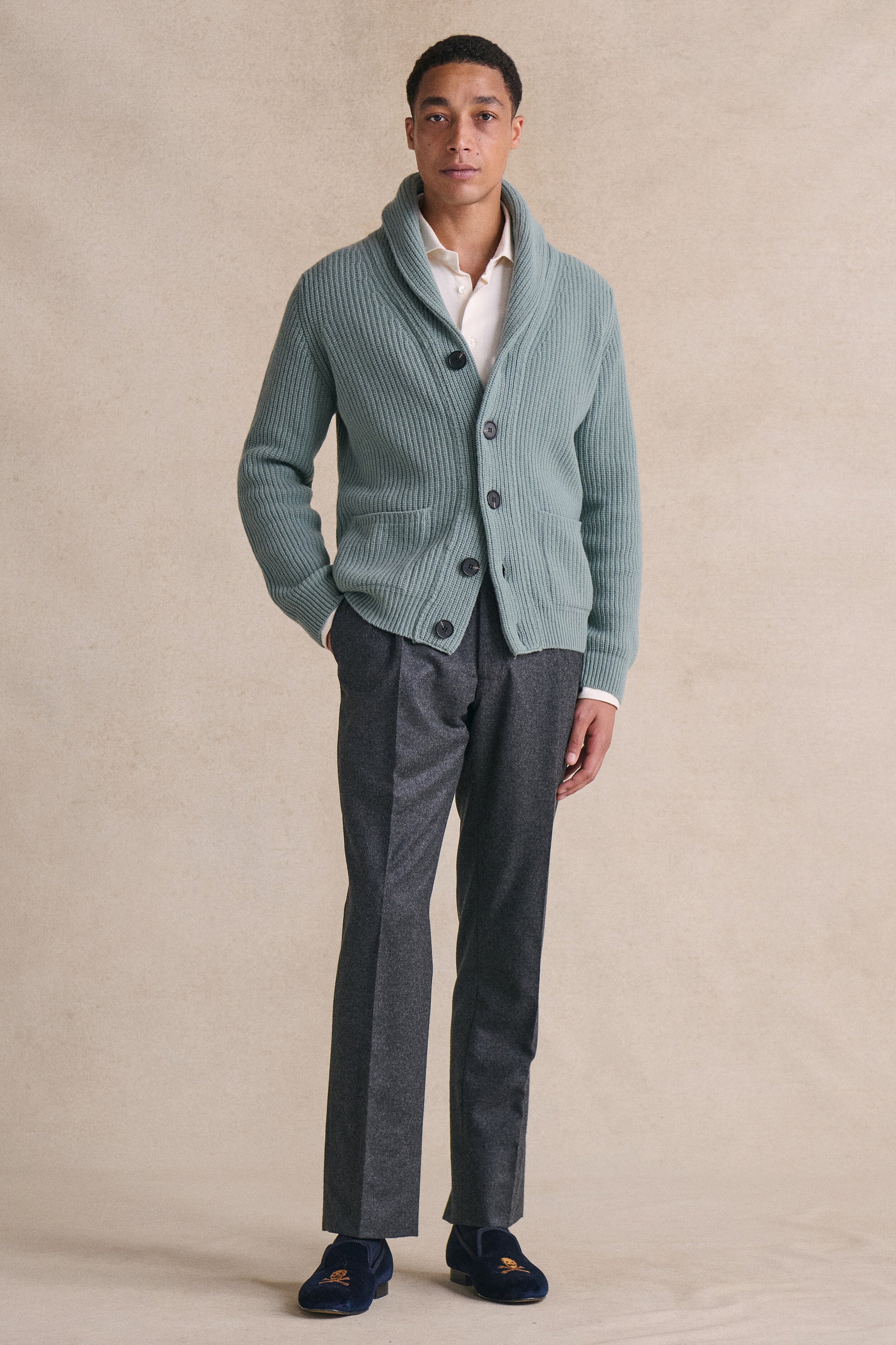 Duck Egg Shawl Collar Lambswool Cardigan