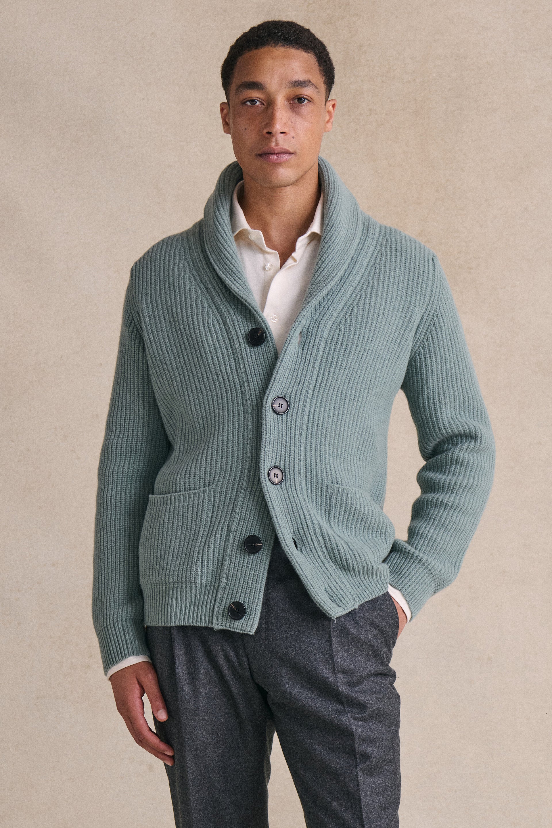 Duck Egg Shawl Collar Lambswool Cardigan