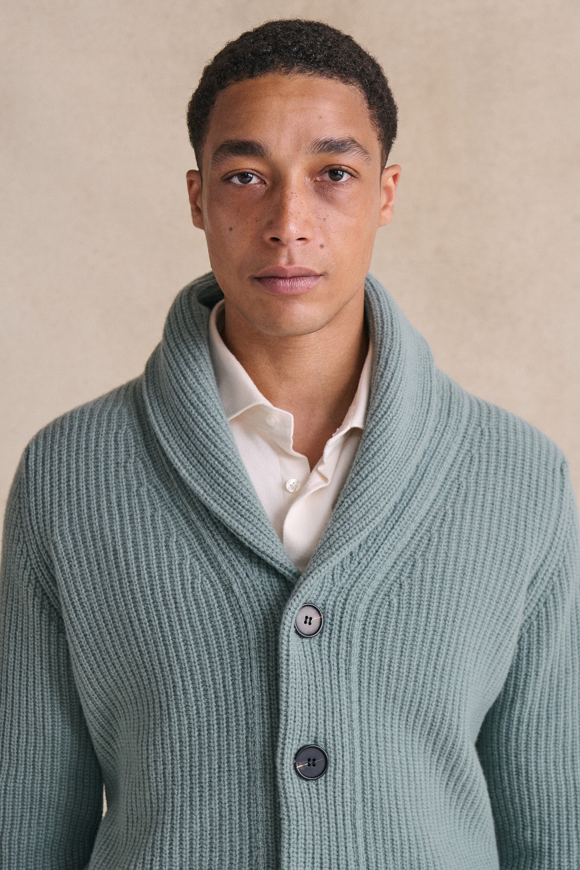 Duck Egg Shawl Collar Lambswool Cardigan