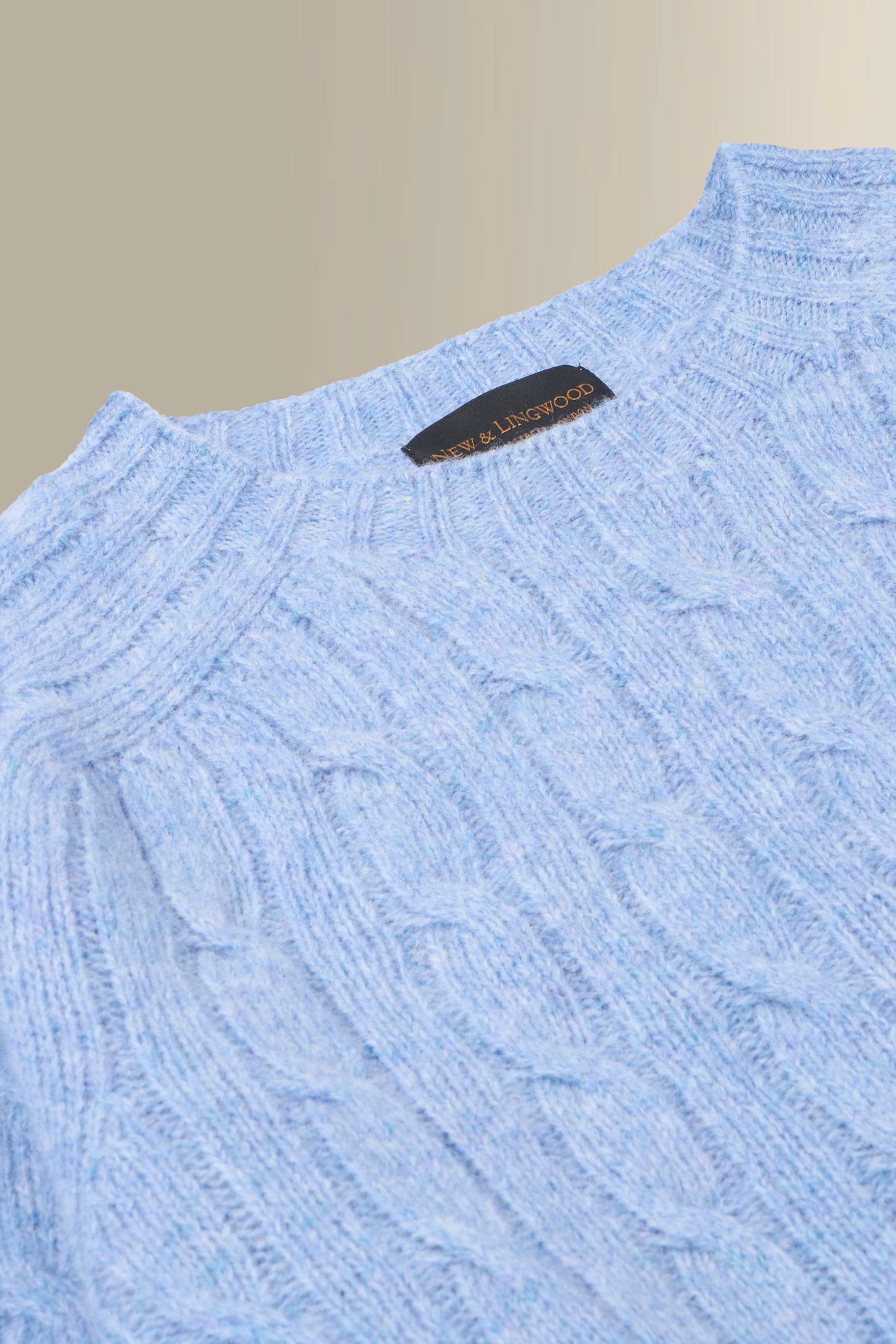 Light Blue Lambswool Cable Knit Crew Neck Jumper