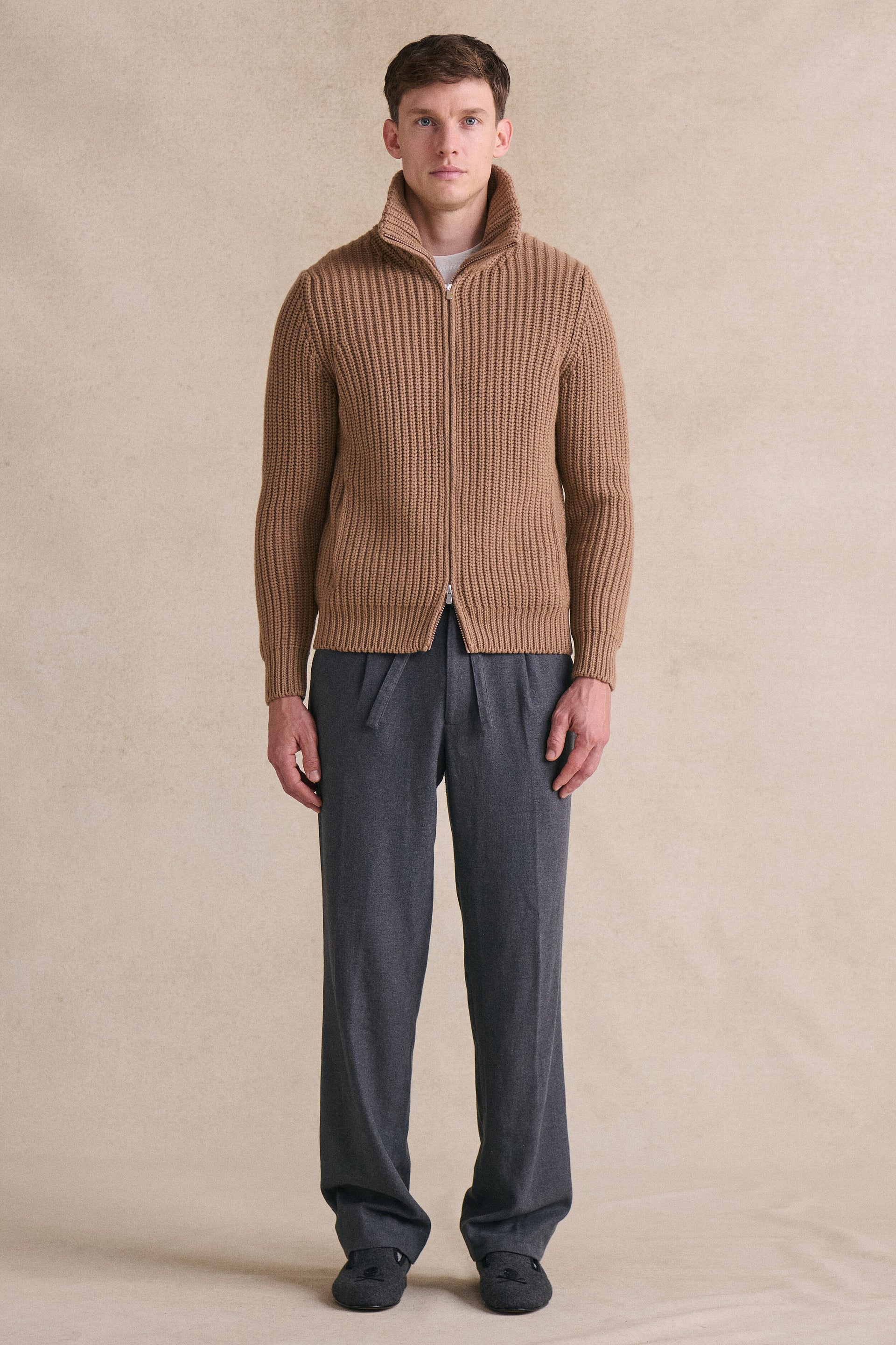 Light Brown Wool & Cashmere Mix Full Zip Cardigan