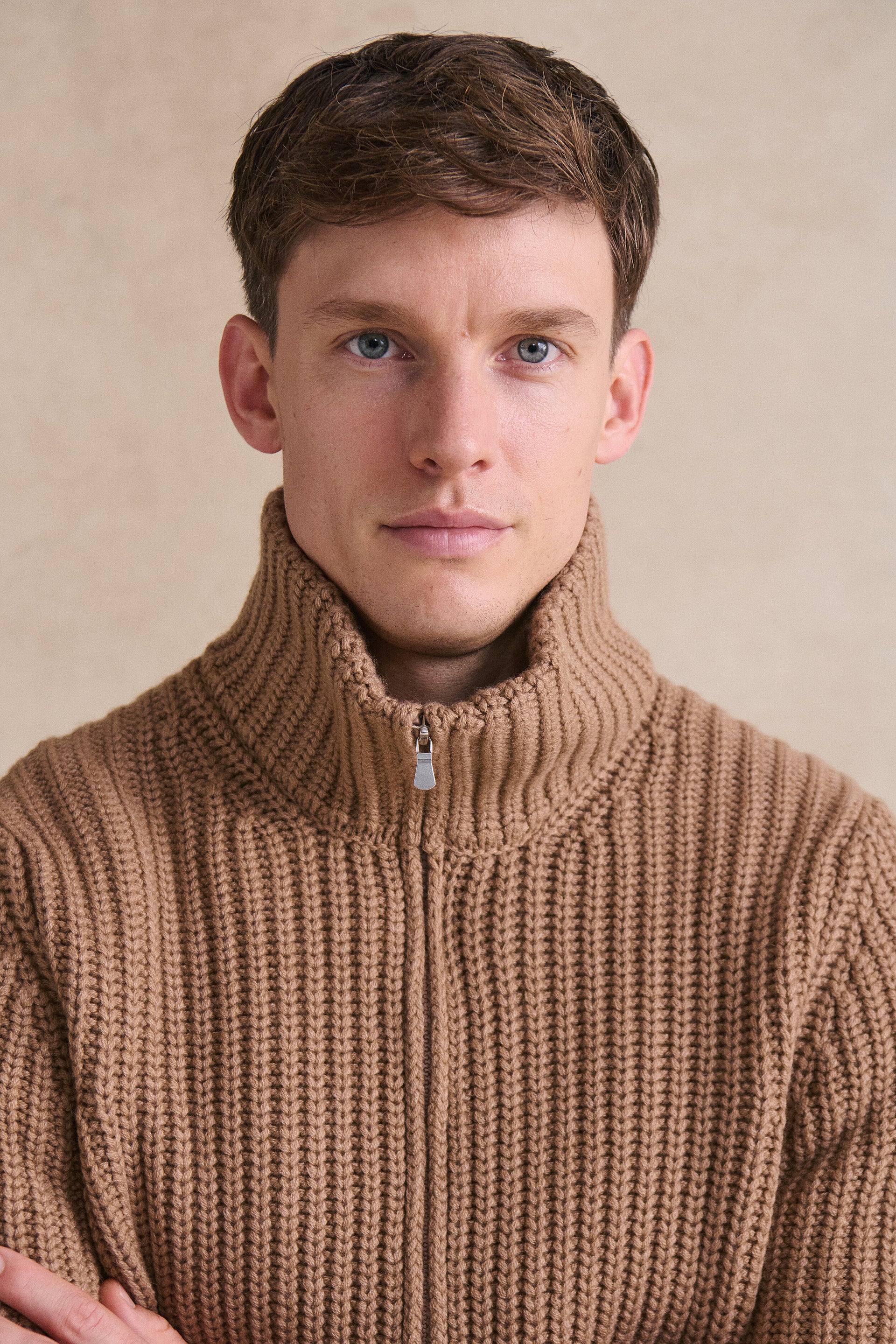 Light Brown Wool & Cashmere Mix Full Zip Cardigan