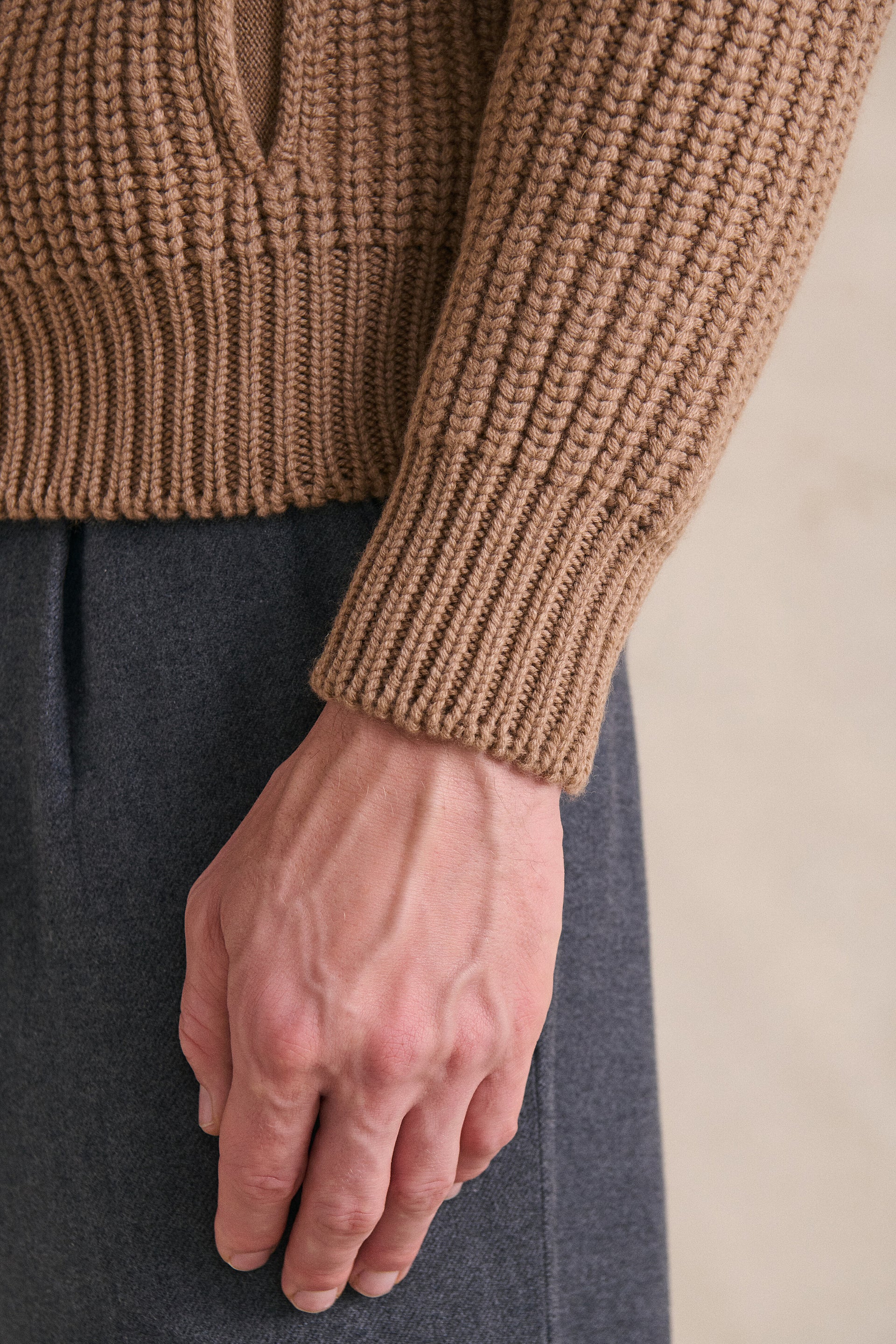 Light Brown Wool & Cashmere Mix Full Zip Cardigan