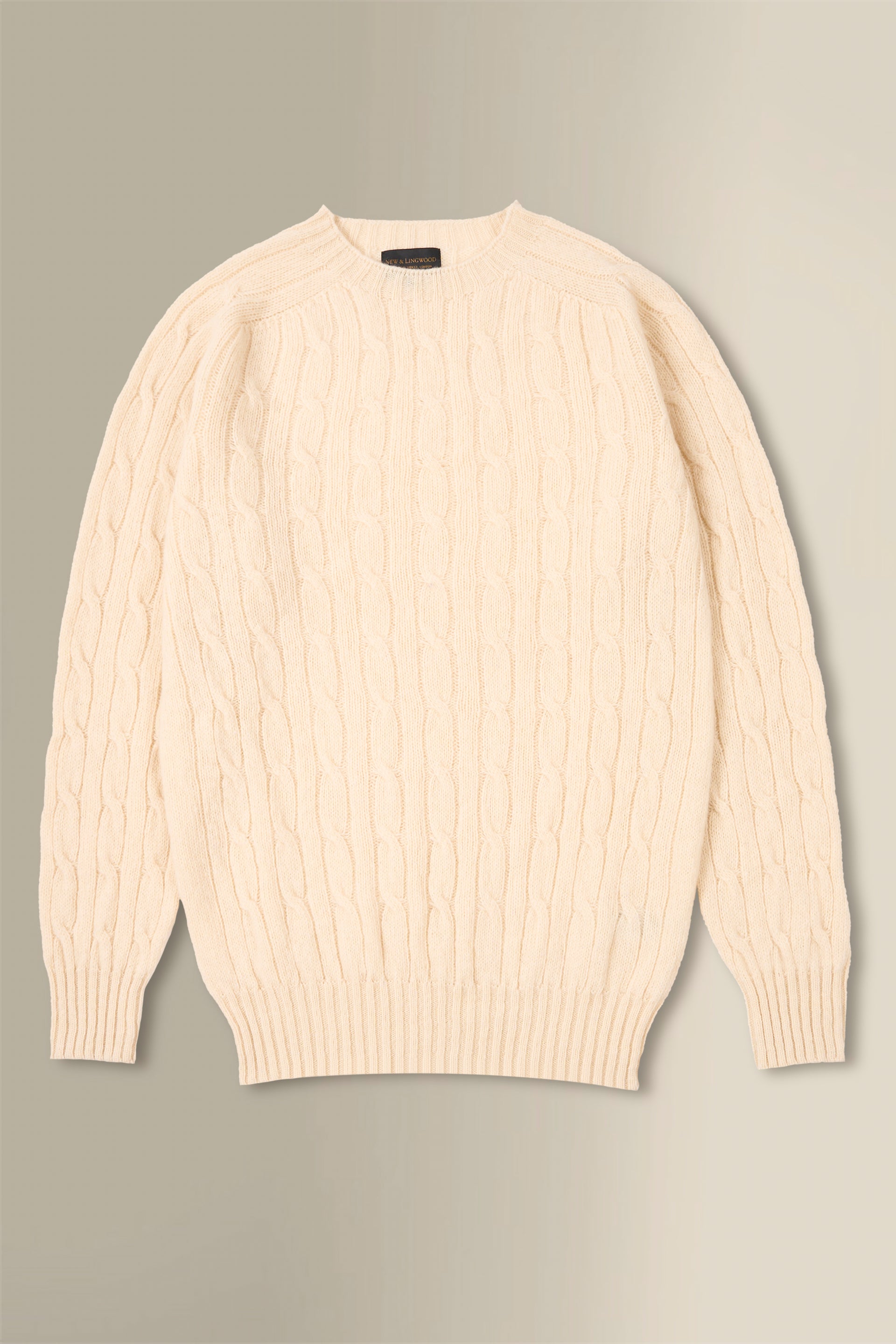 Cream Lambswool Cable Knit Crew Neck Jumper