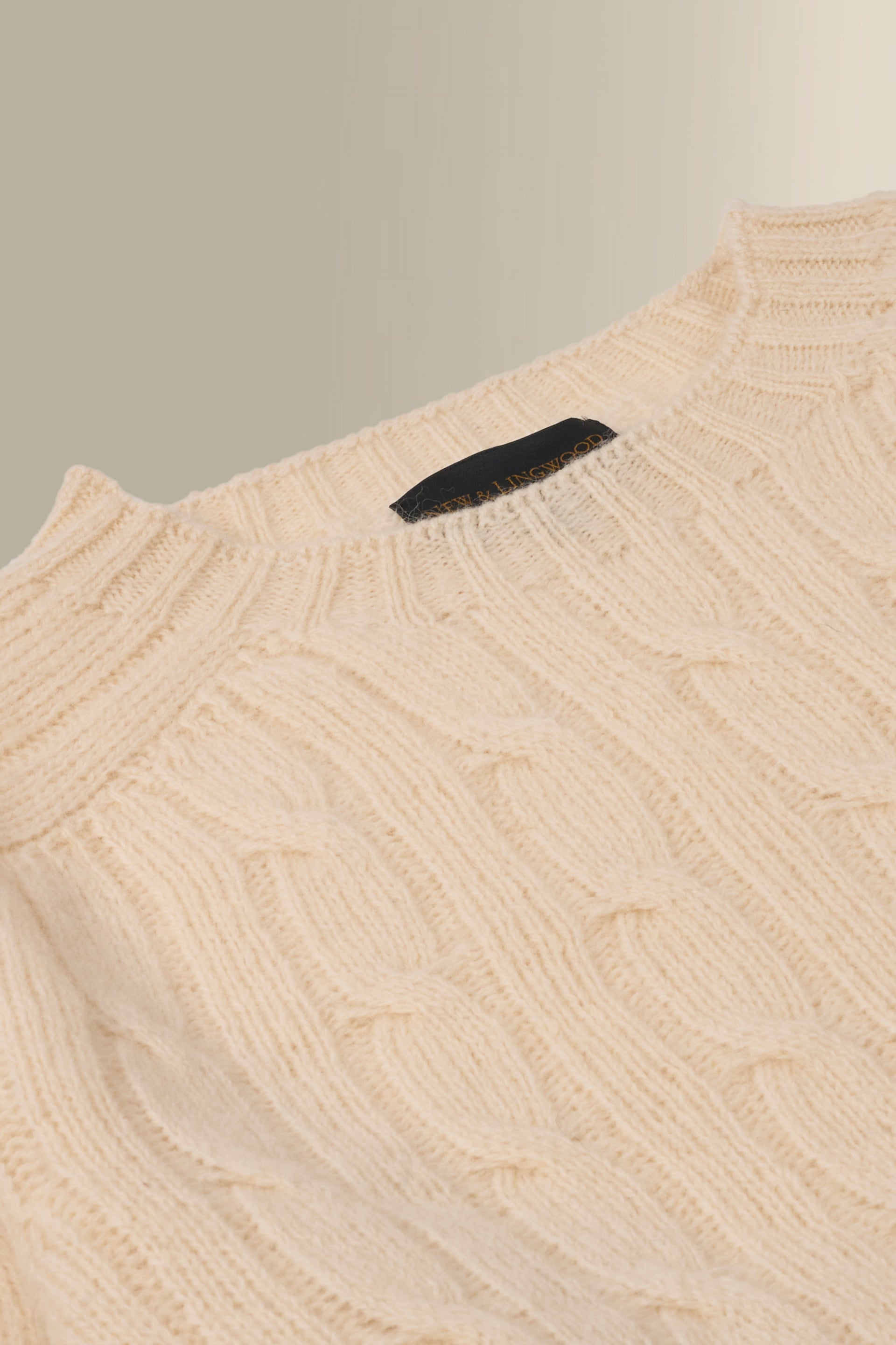 Cream Lambswool Cable Knit Crew Neck Jumper
