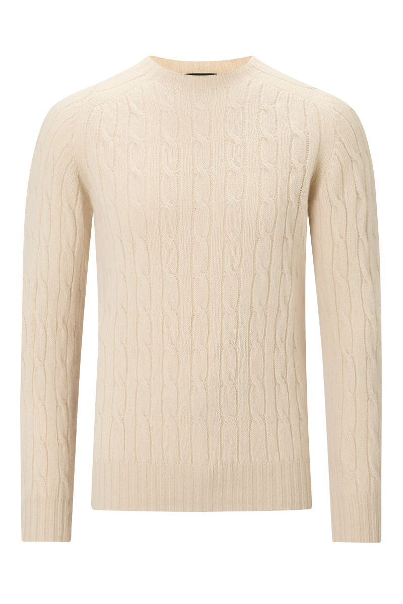 Cream Lambswool Cable Knit Crew Neck Jumper