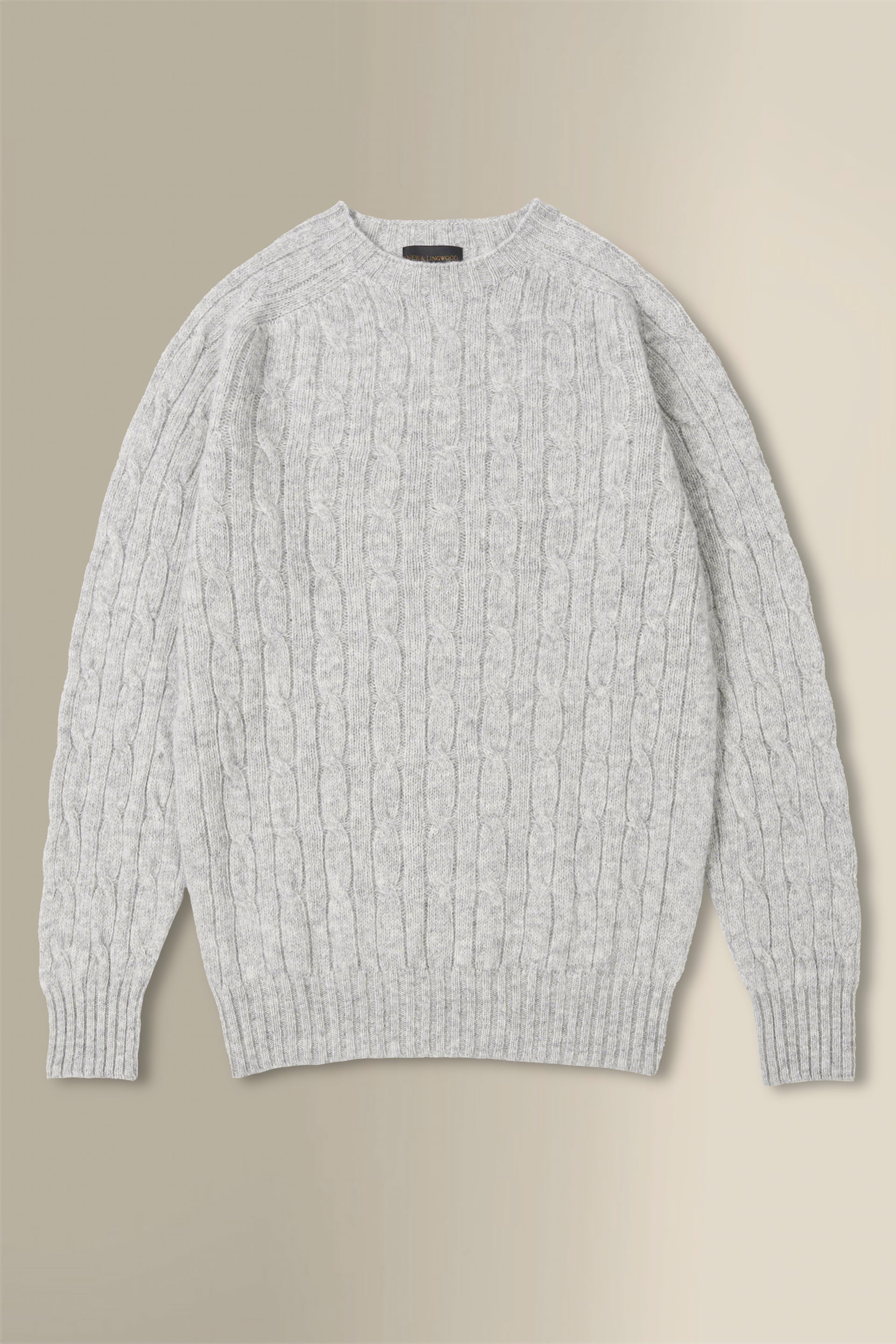 Silver Lambswool Cable Knit Crew Neck Jumper