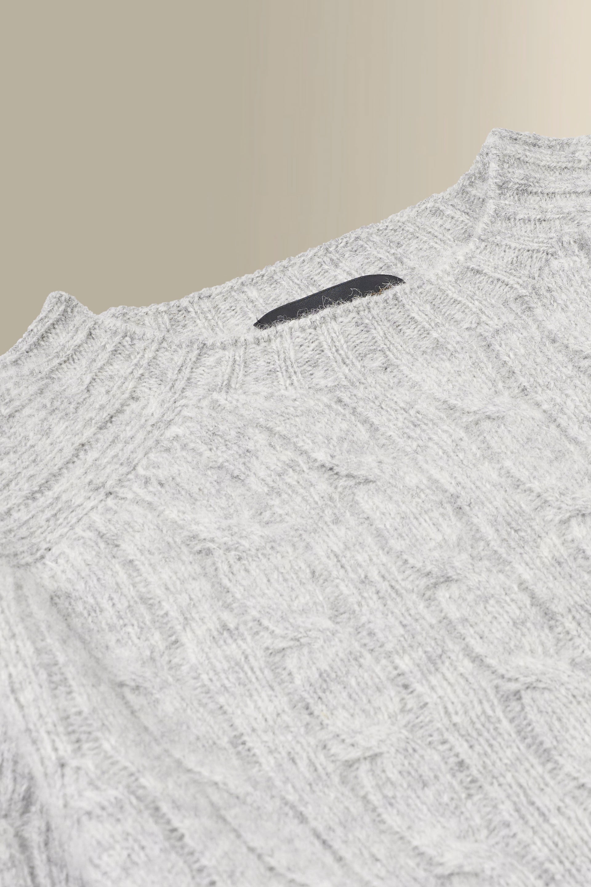 Silver Lambswool Cable Knit Crew Neck Jumper