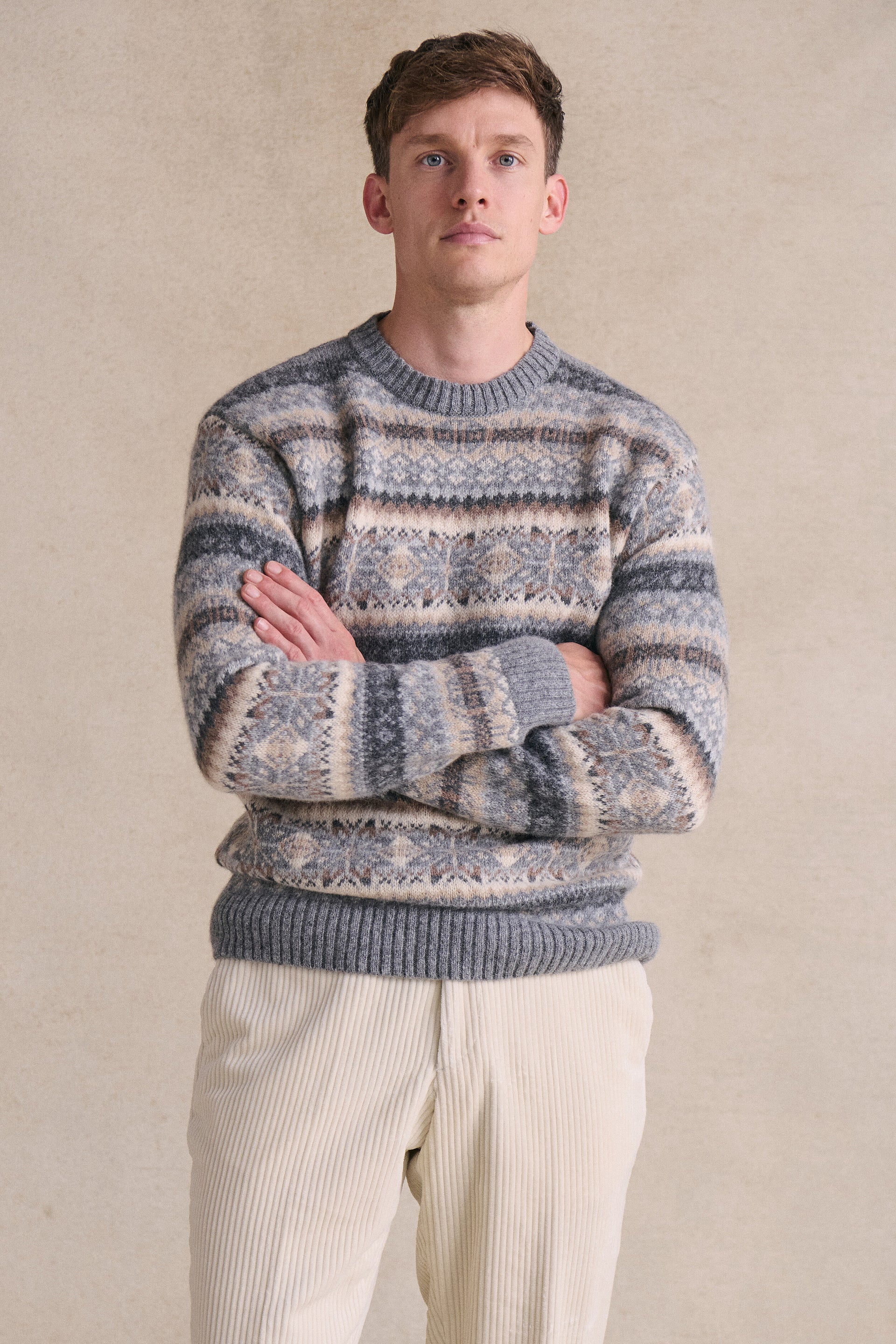 Blue & Grey Fair Isle Crew Neck Jumper