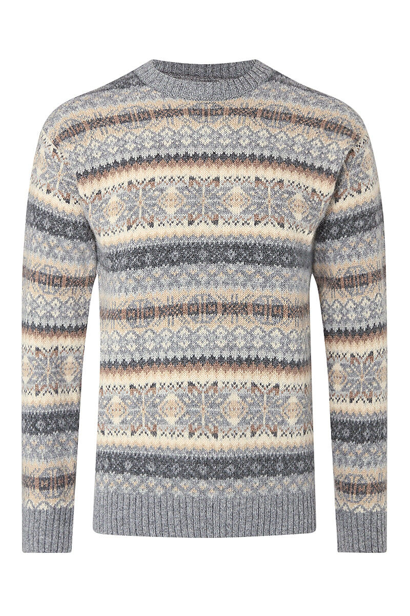 Blue & Grey Fair Isle Crew Neck Jumper