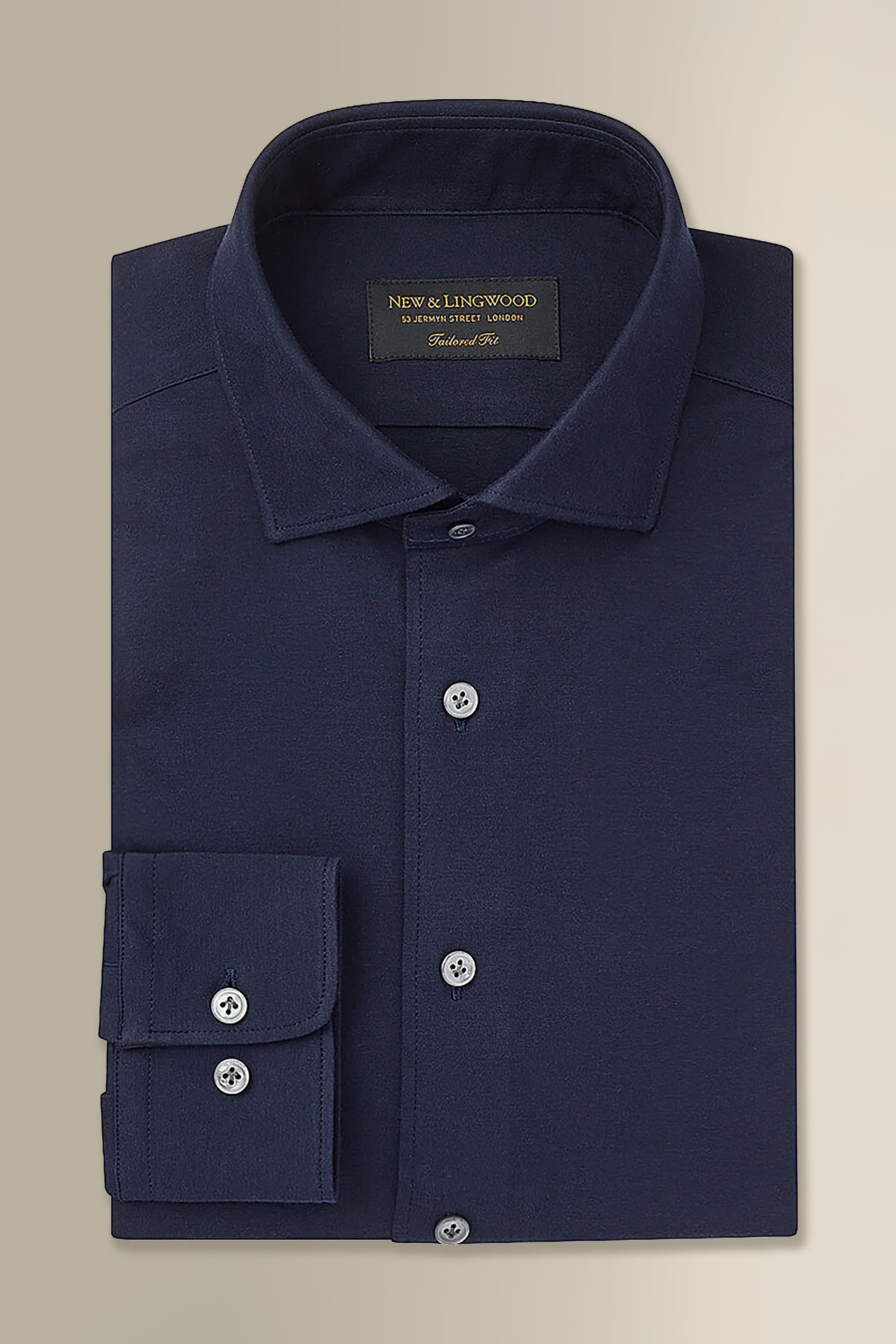 Navy Cutaway Collar Tailored Fit Stretch Shirt