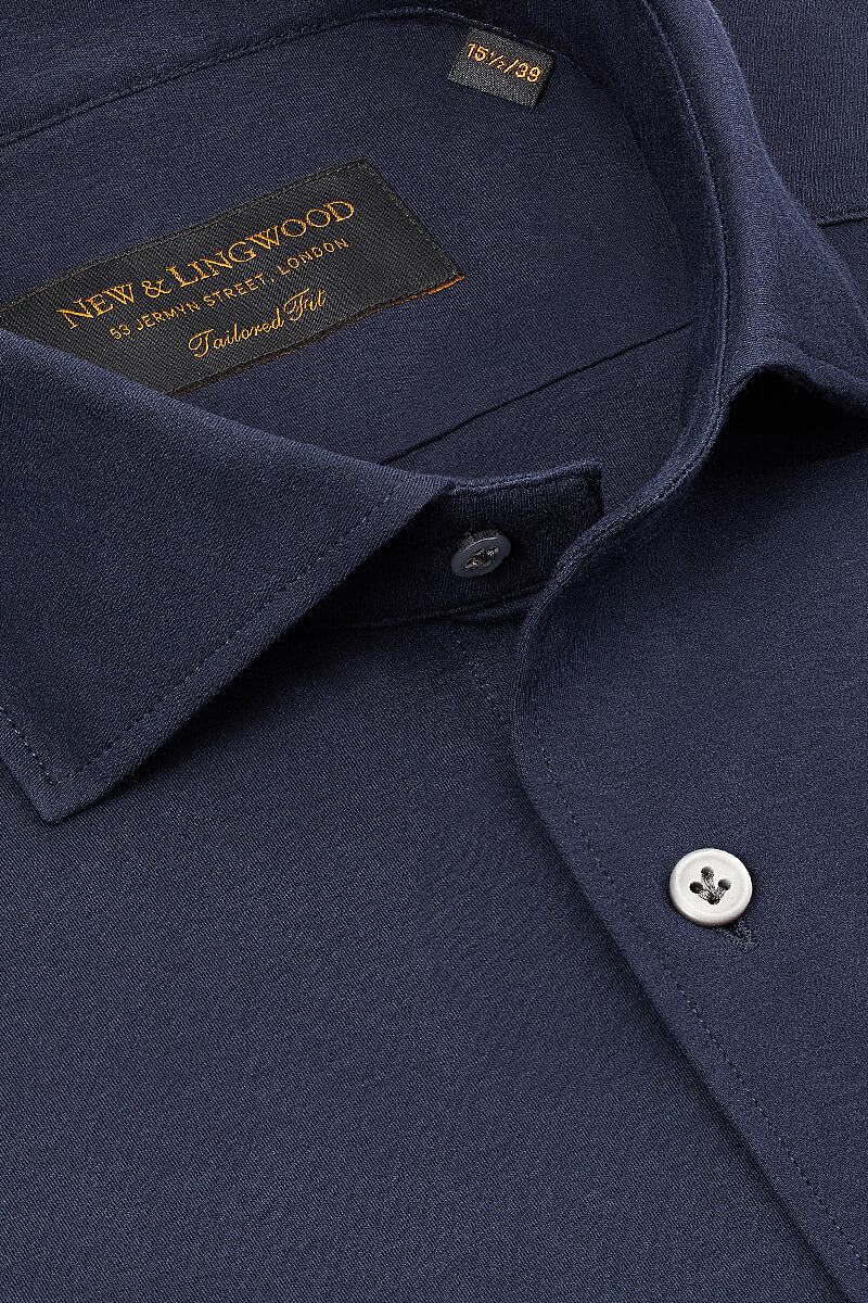 Navy Cutaway Collar Tailored Fit Stretch Shirt