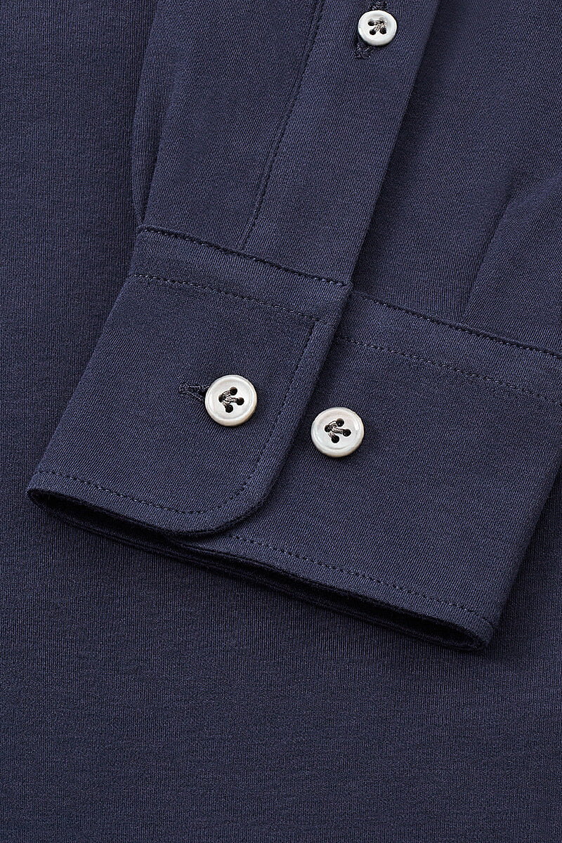Navy Cutaway Collar Tailored Fit Stretch Shirt